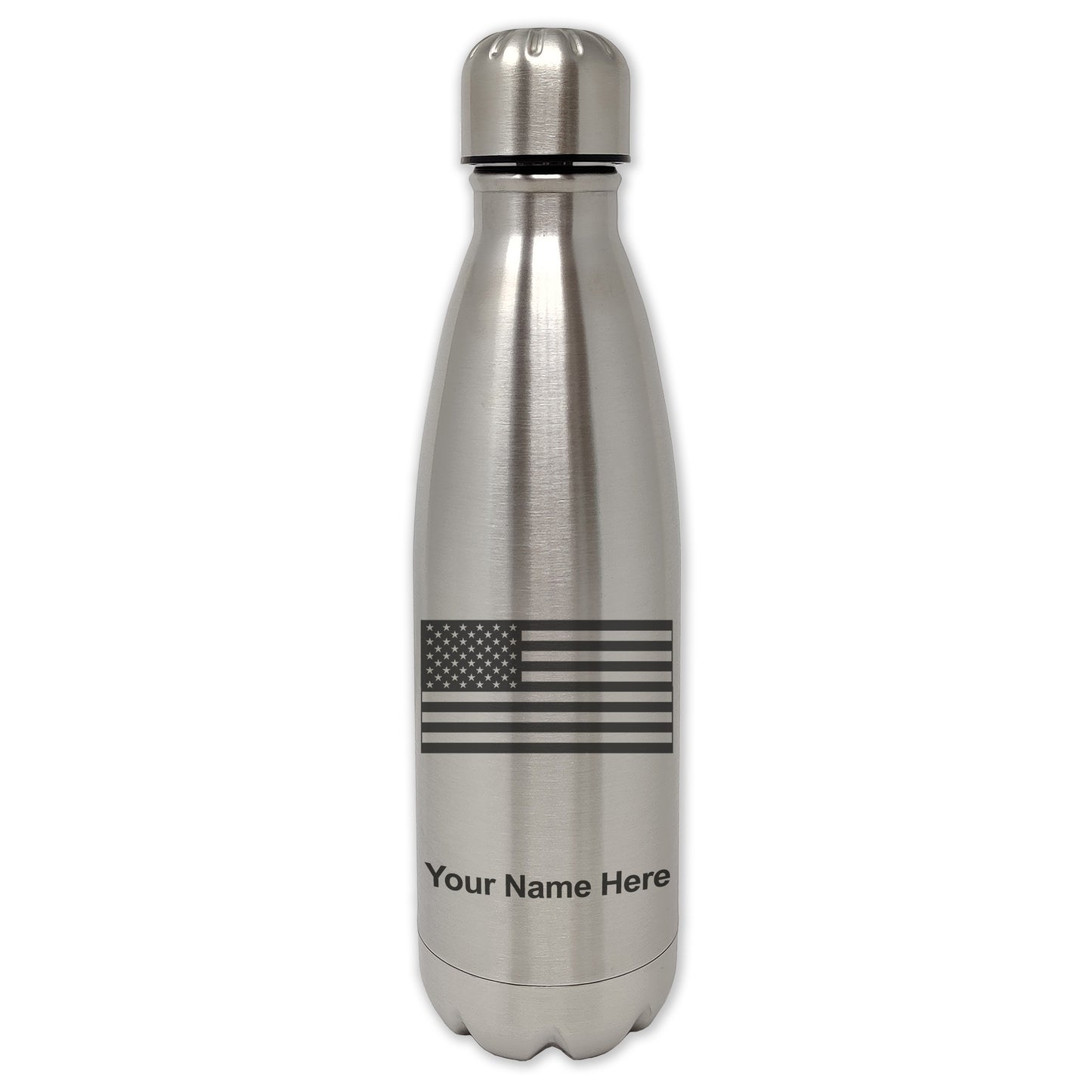 LaserGram Double Wall Water Bottle, Flag of the United States, Personalized Engraving Included