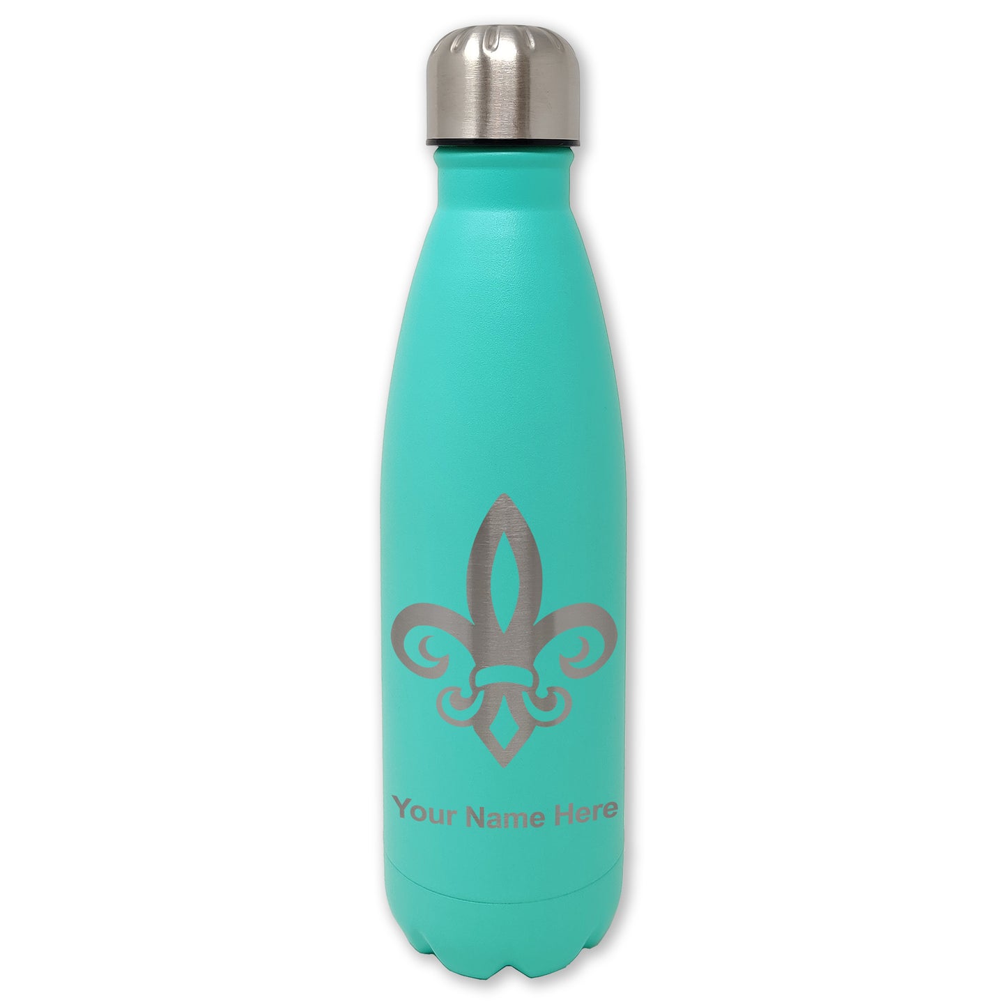 LaserGram Double Wall Water Bottle, Fleur de Lis, Personalized Engraving Included