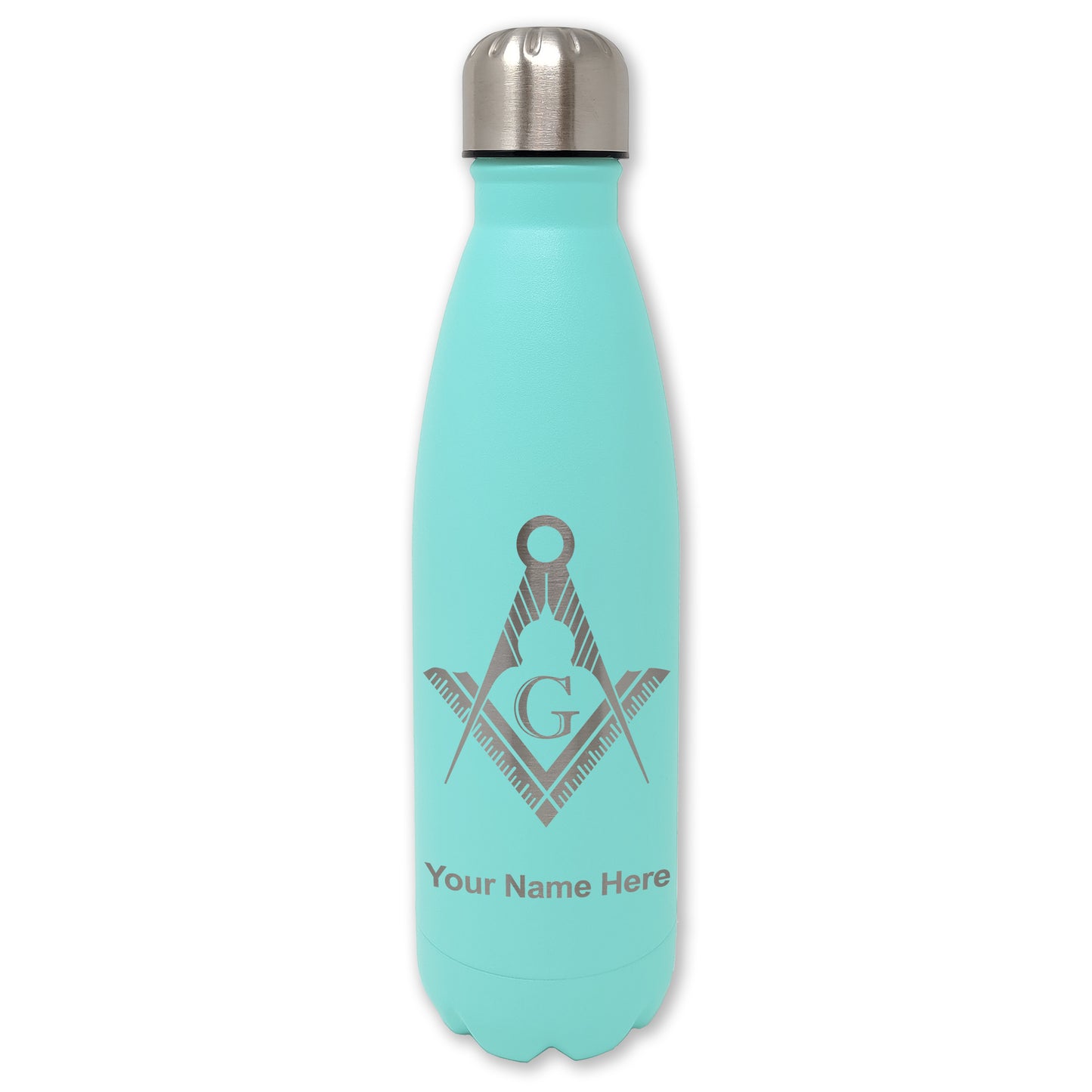 LaserGram Double Wall Water Bottle, Freemason Symbol, Personalized Engraving Included