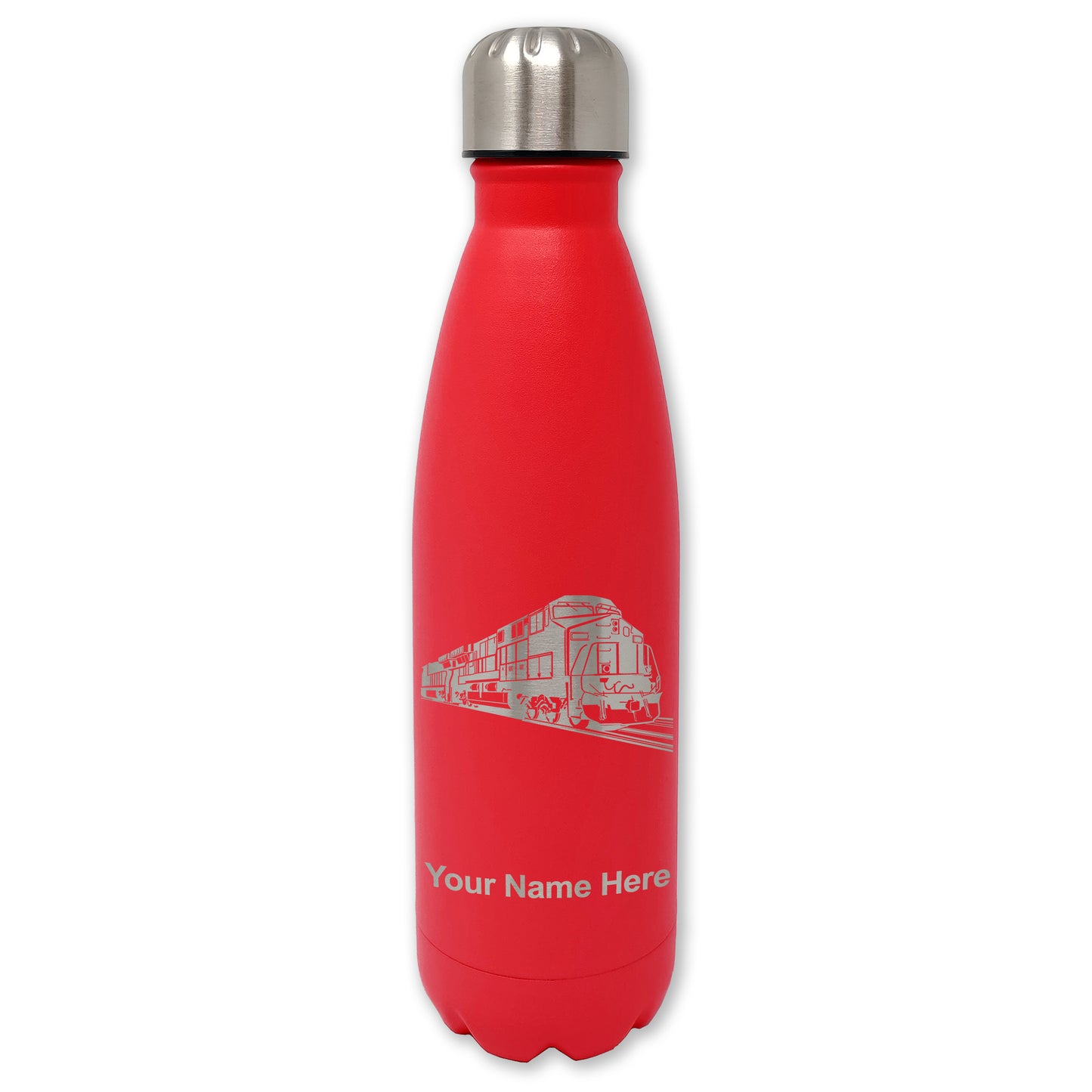 LaserGram Double Wall Water Bottle, Freight Train, Personalized Engraving Included