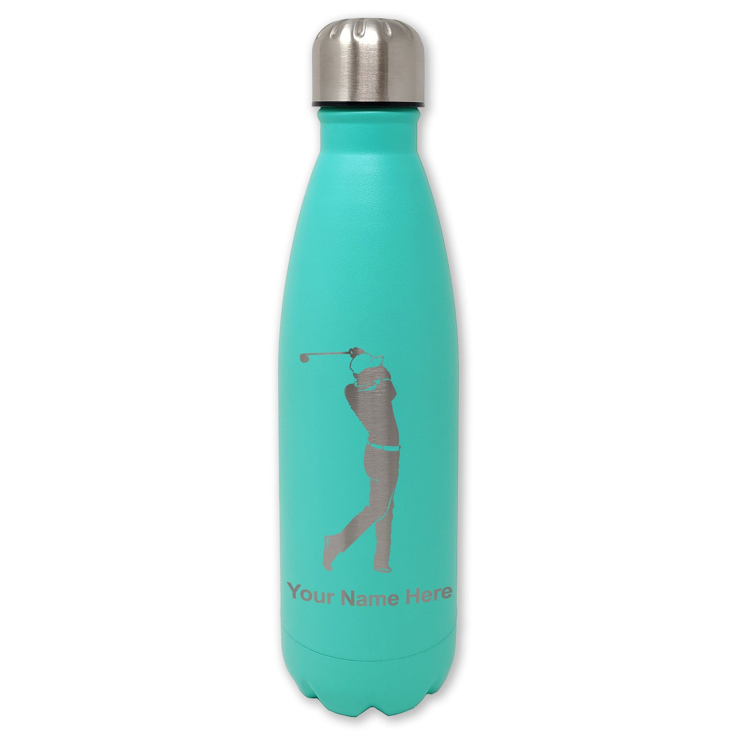 LaserGram Double Wall Water Bottle, Golfer Golfing, Personalized Engraving Included