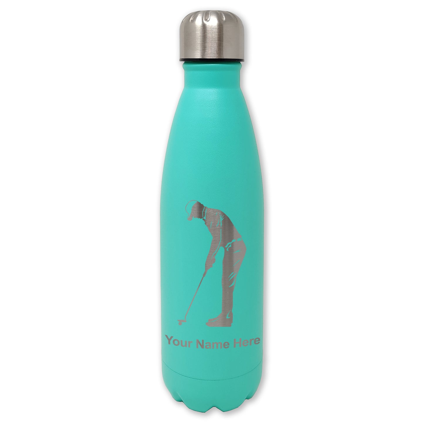 LaserGram Double Wall Water Bottle, Golfer Putting, Personalized Engraving Included