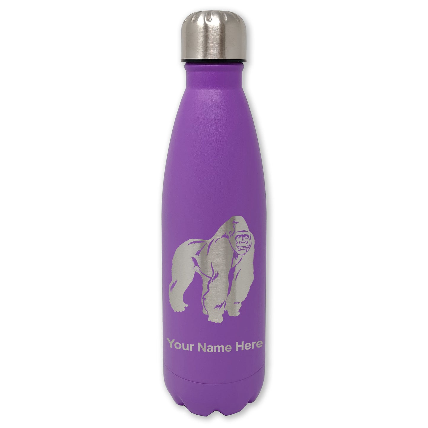 LaserGram Double Wall Water Bottle, Gorilla, Personalized Engraving Included