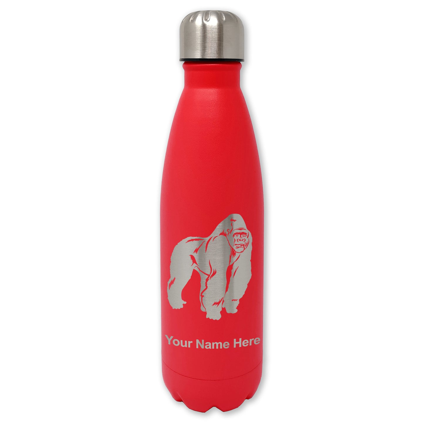 LaserGram Double Wall Water Bottle, Gorilla, Personalized Engraving Included