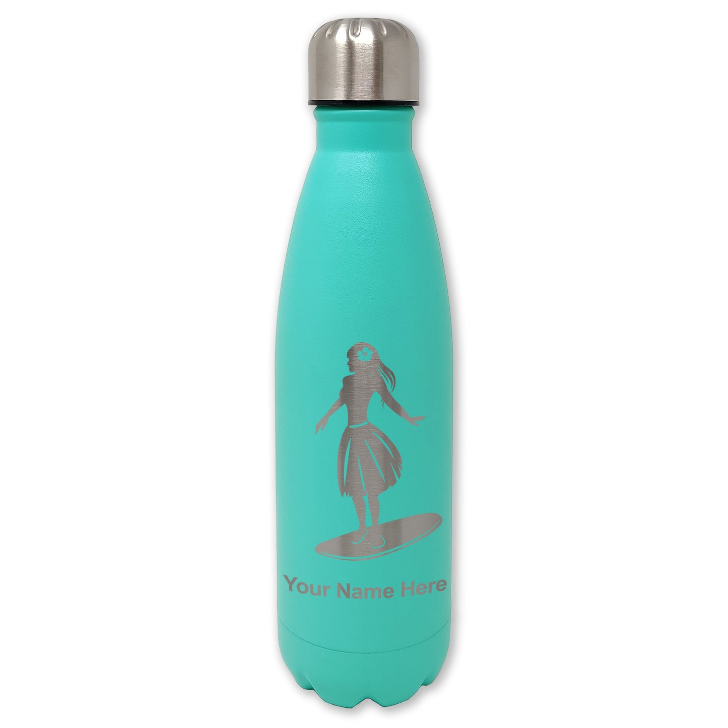 LaserGram Double Wall Water Bottle, Hawaiian Surfer Girl, Personalized Engraving Included