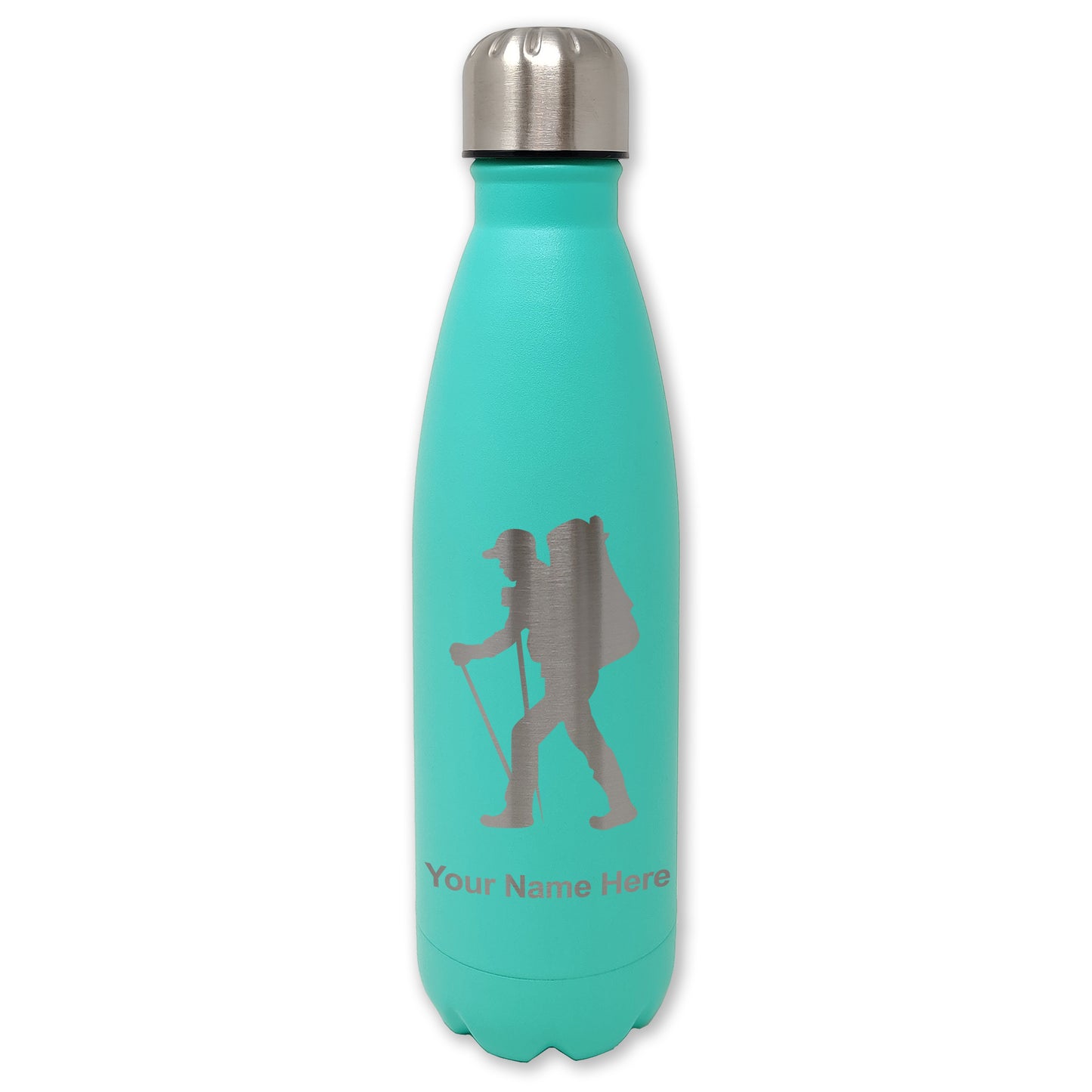 LaserGram Double Wall Water Bottle, Hiker Man, Personalized Engraving Included
