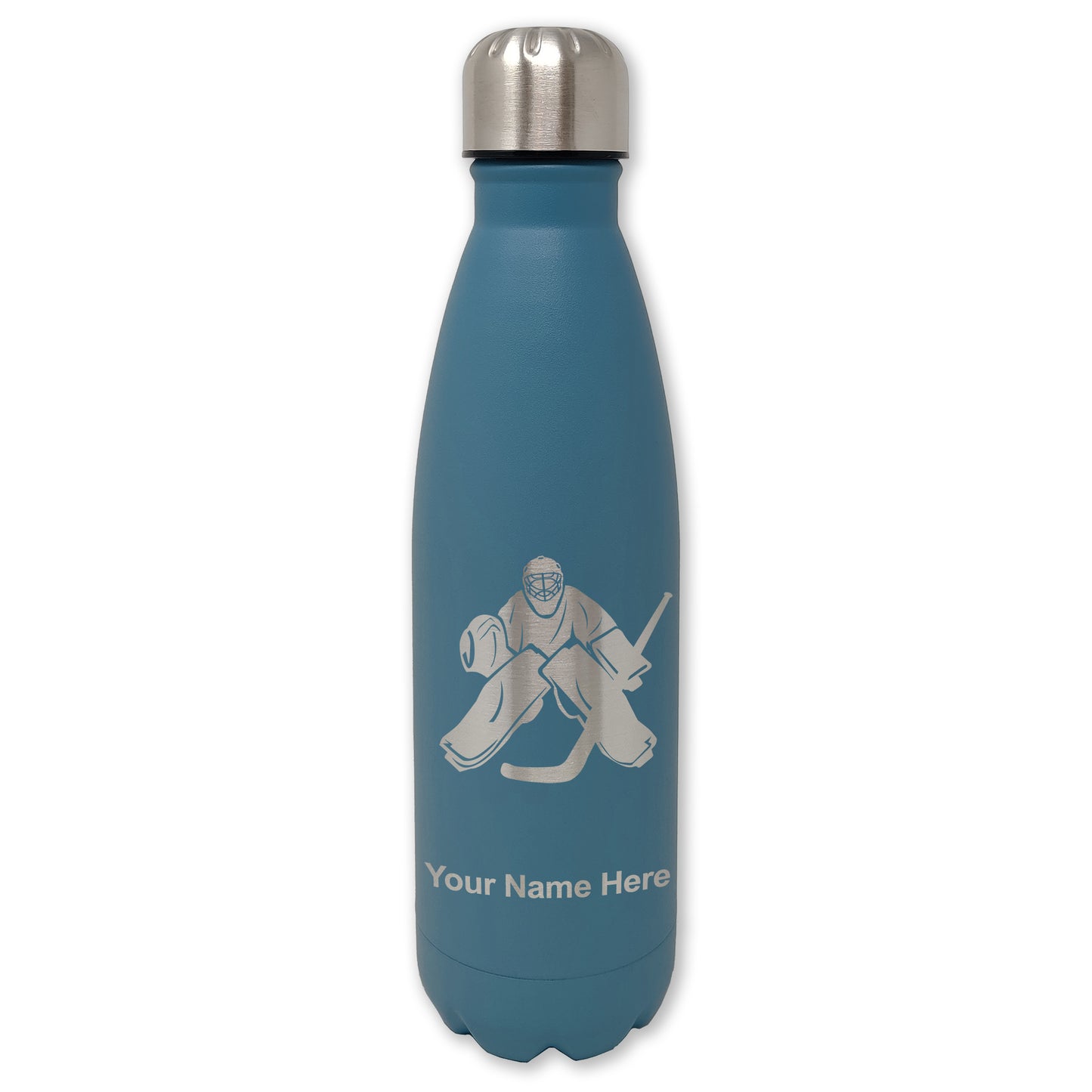 LaserGram Double Wall Water Bottle, Hockey Goalie, Personalized Engraving Included