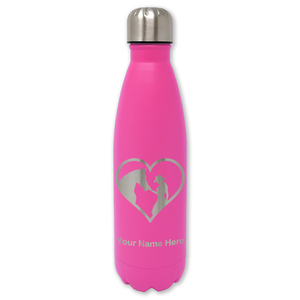 LaserGram Double Wall Water Bottle, Horse Cowgirl Heart, Personalized Engraving Included