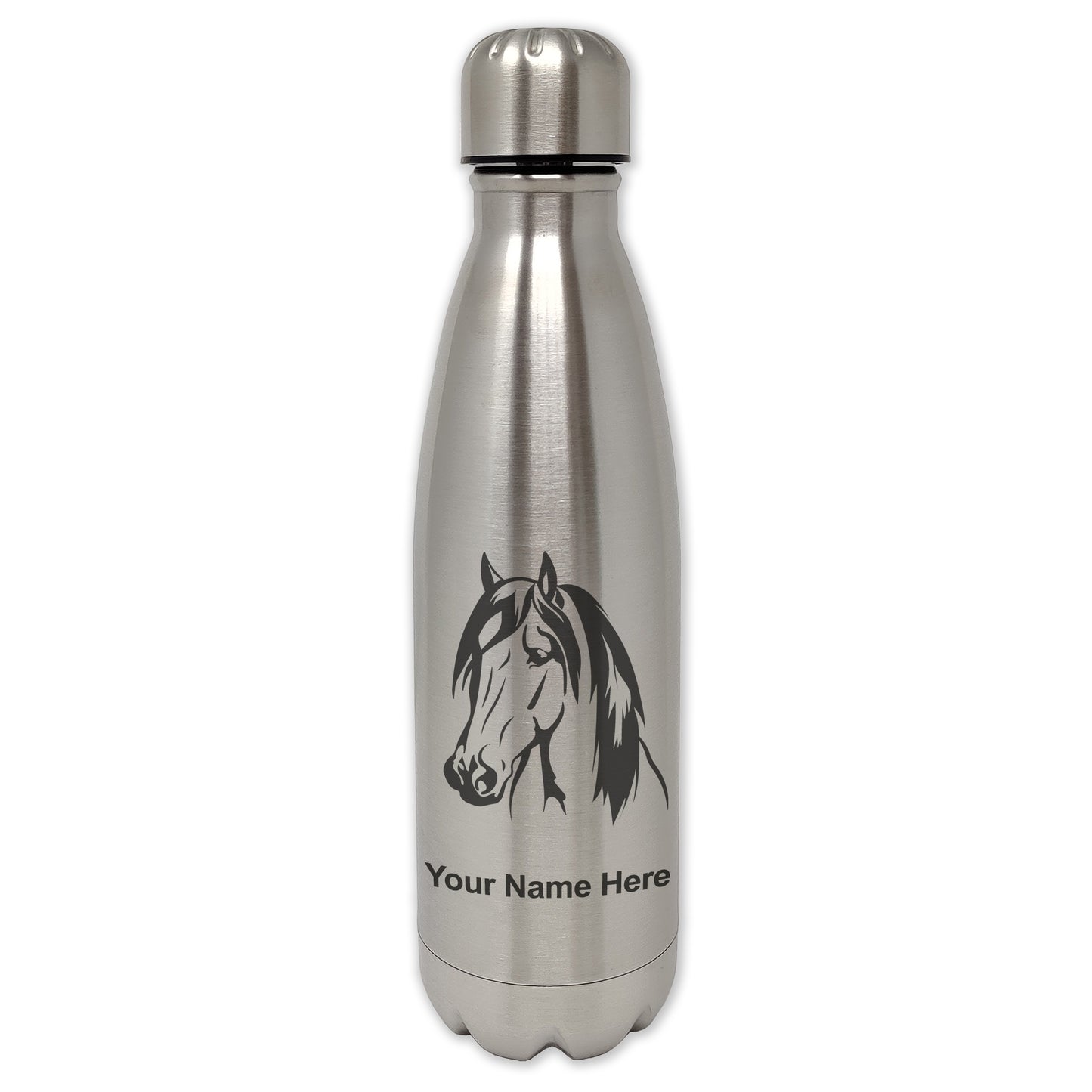 LaserGram Double Wall Water Bottle, Horse Head 1, Personalized Engraving Included