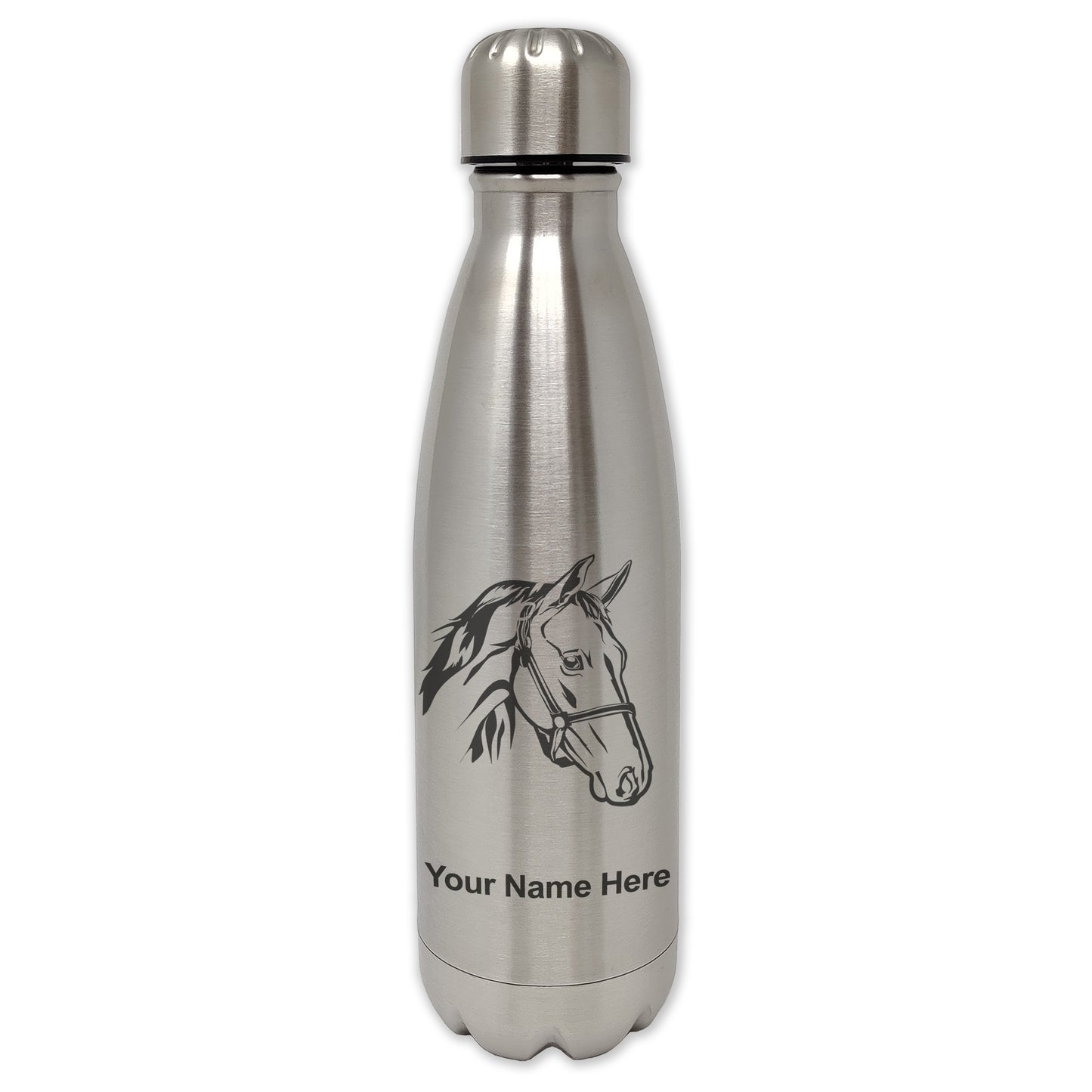 LaserGram Double Wall Water Bottle, Horse Head 2, Personalized Engraving Included