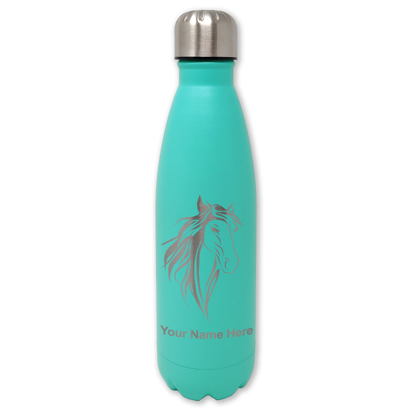 LaserGram Double Wall Water Bottle, Horse Head 3, Personalized Engraving Included