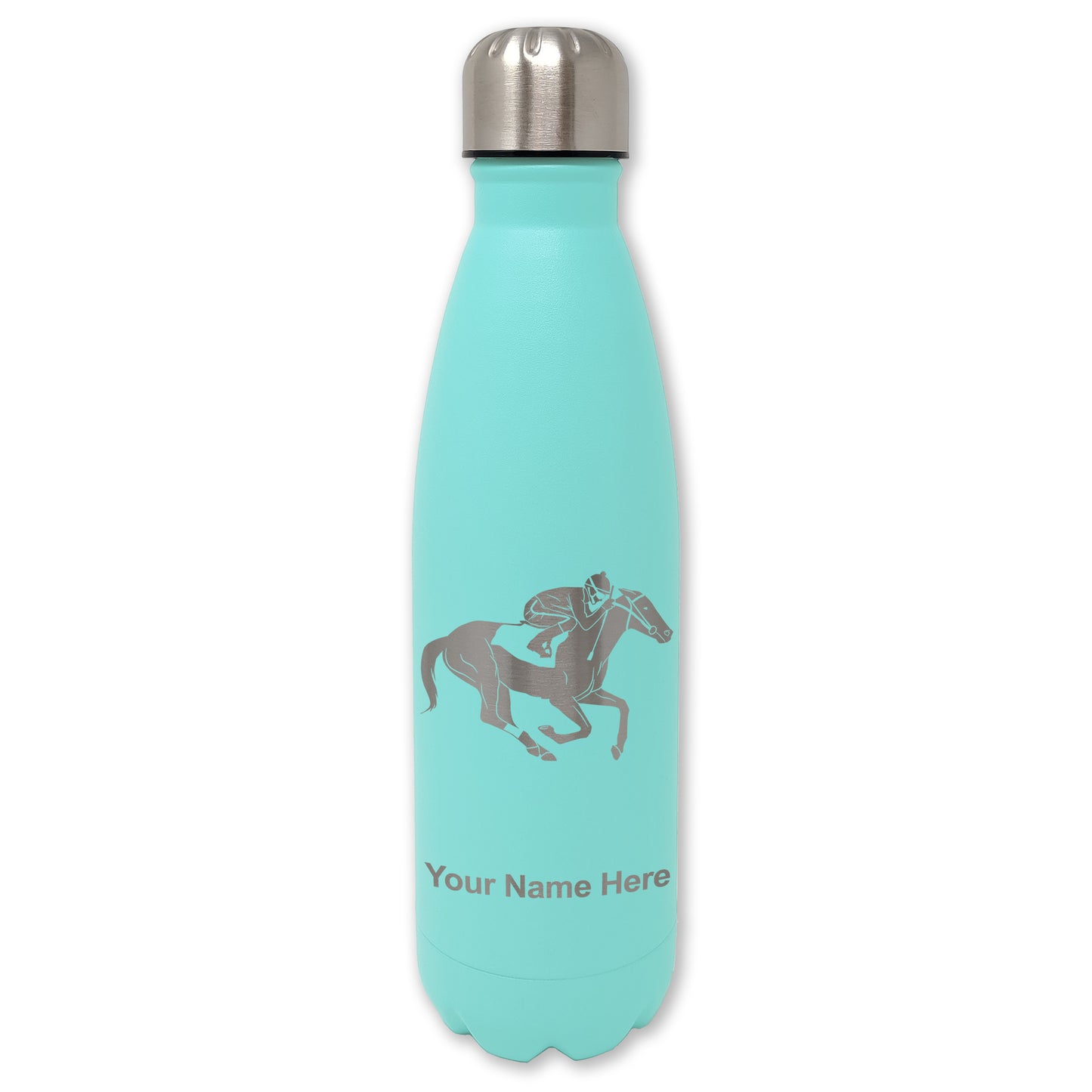 LaserGram Double Wall Water Bottle, Horse Racing, Personalized Engraving Included