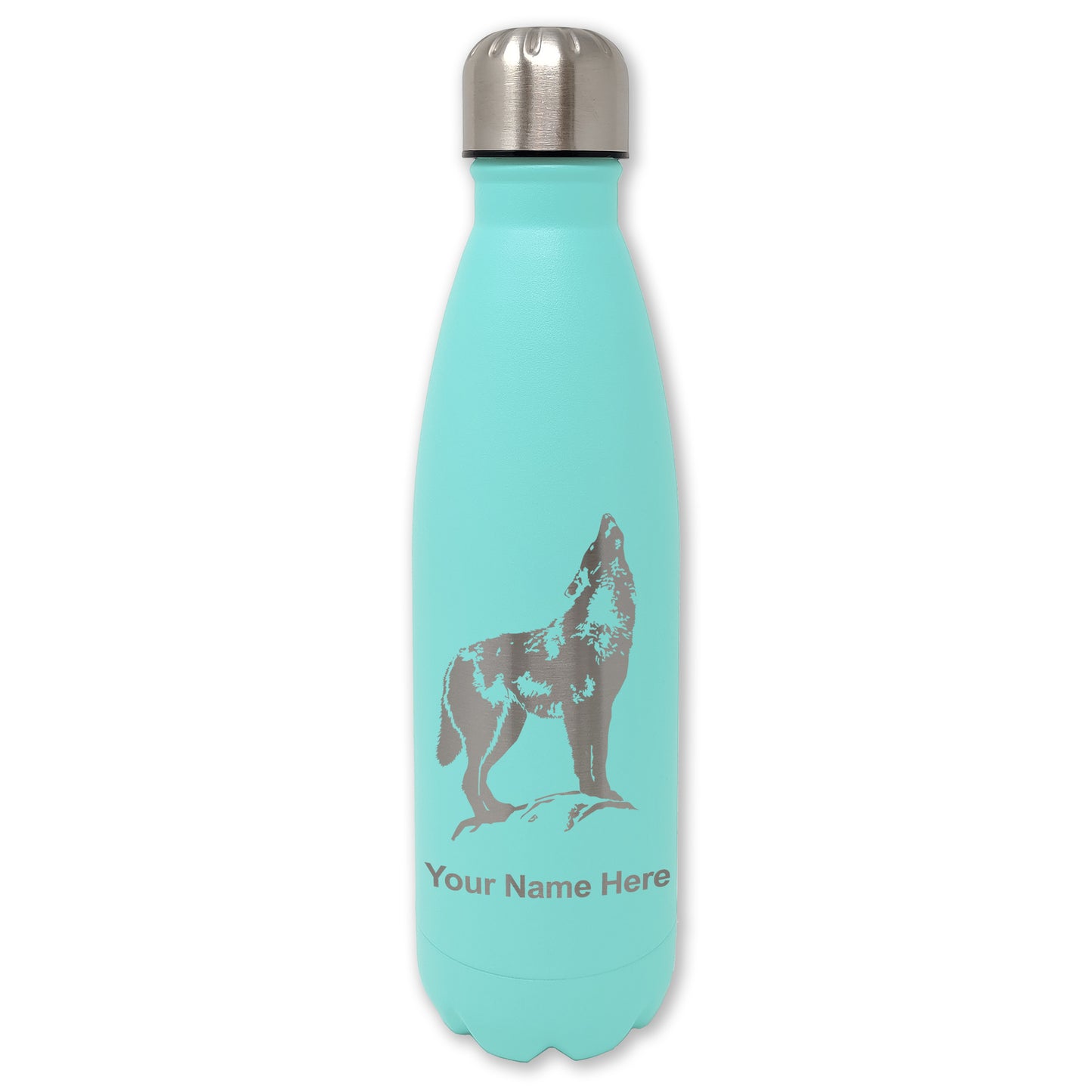 LaserGram Double Wall Water Bottle, Howling Wolf, Personalized Engraving Included