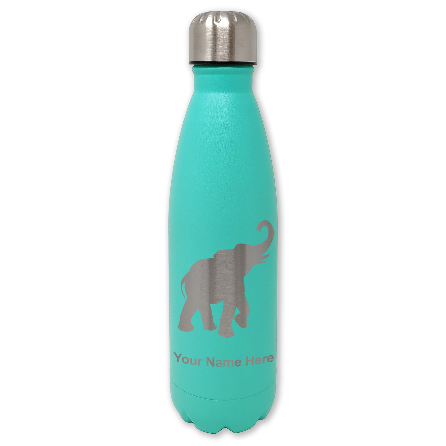LaserGram Double Wall Water Bottle, Indian Elephant, Personalized Engraving Included