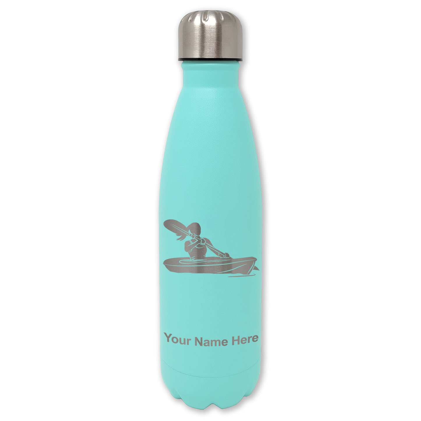 LaserGram Double Wall Water Bottle, Kayak Woman, Personalized Engraving Included