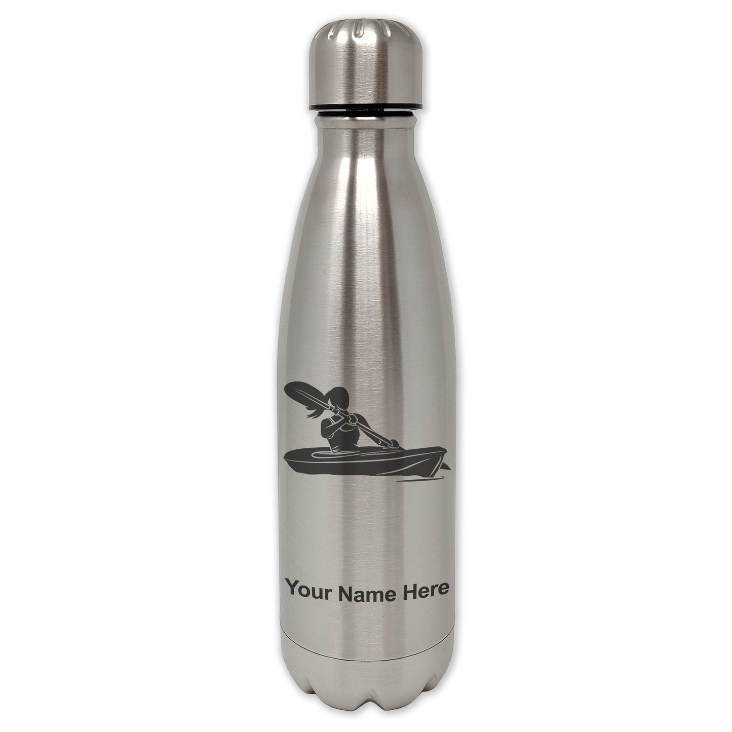 LaserGram Double Wall Water Bottle, Kayak Woman, Personalized Engraving Included