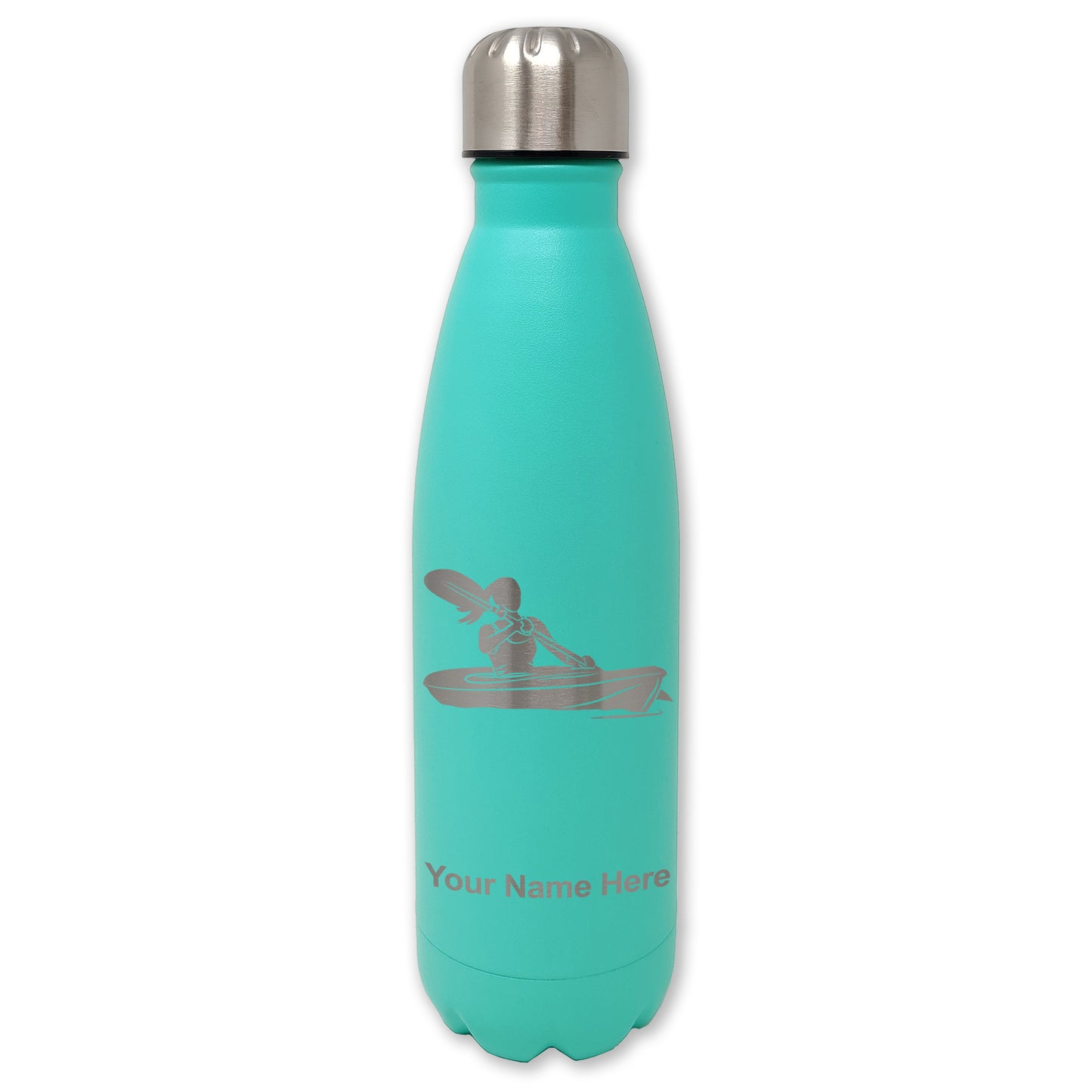 LaserGram Double Wall Water Bottle, Kayak Woman, Personalized Engraving Included