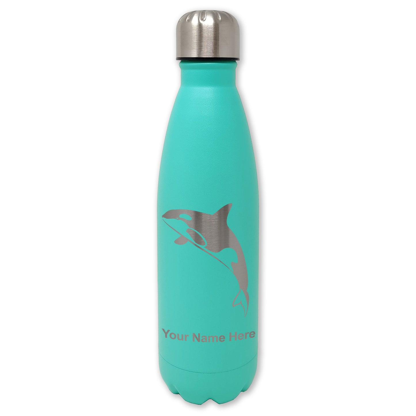 LaserGram Double Wall Water Bottle, Killer Whale, Personalized Engraving Included