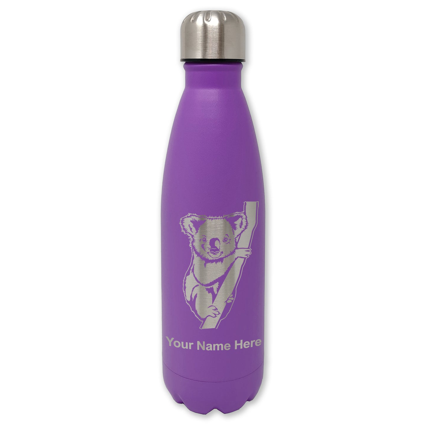LaserGram Double Wall Water Bottle, Koala Bear, Personalized Engraving Included