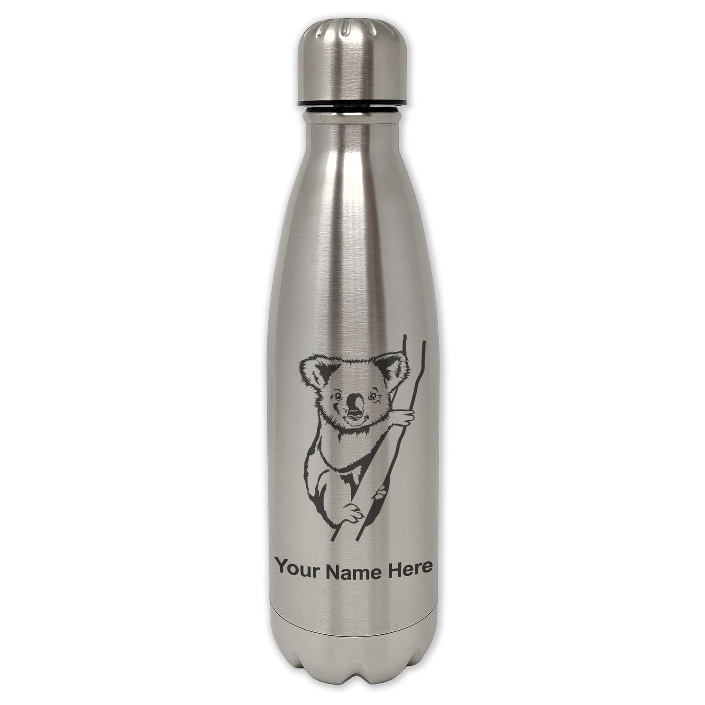 LaserGram Double Wall Water Bottle, Koala Bear, Personalized Engraving Included