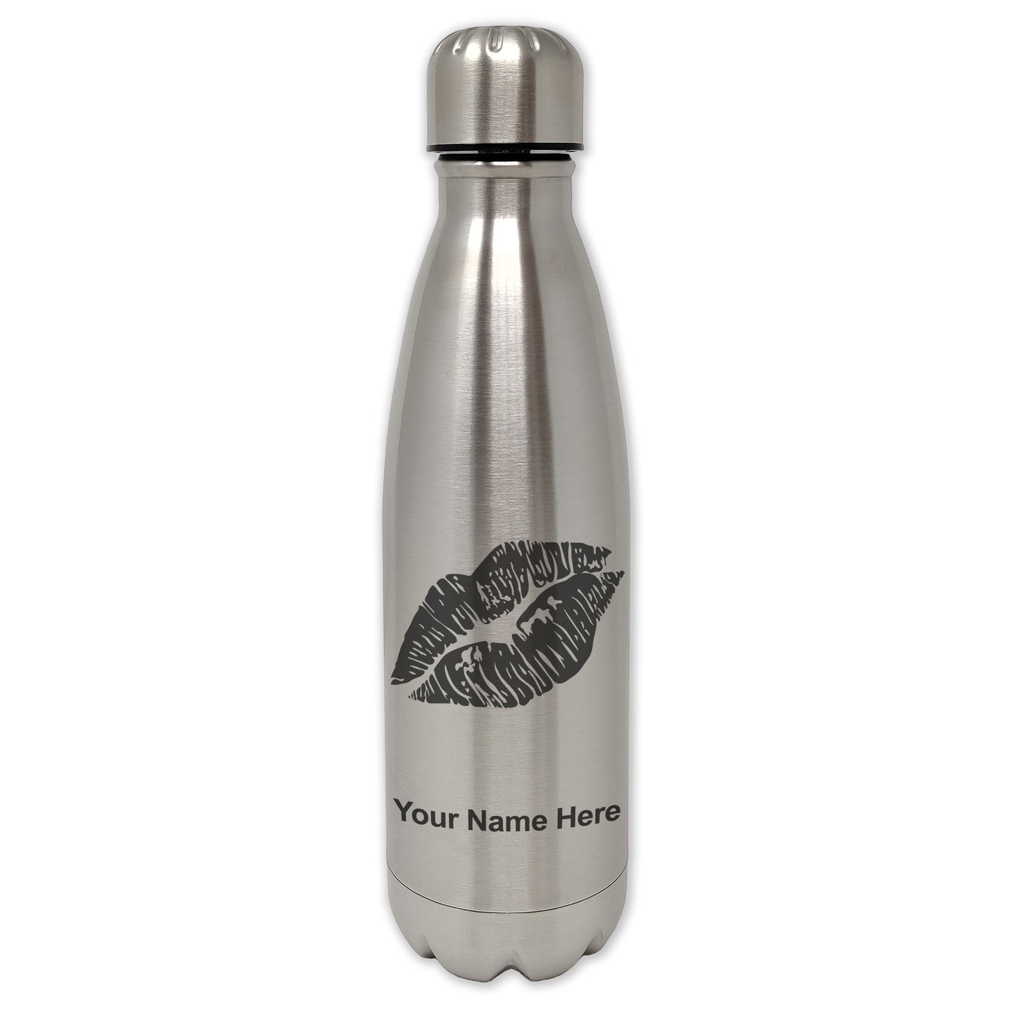 LaserGram Double Wall Water Bottle, Lipstick Kiss, Personalized Engraving Included
