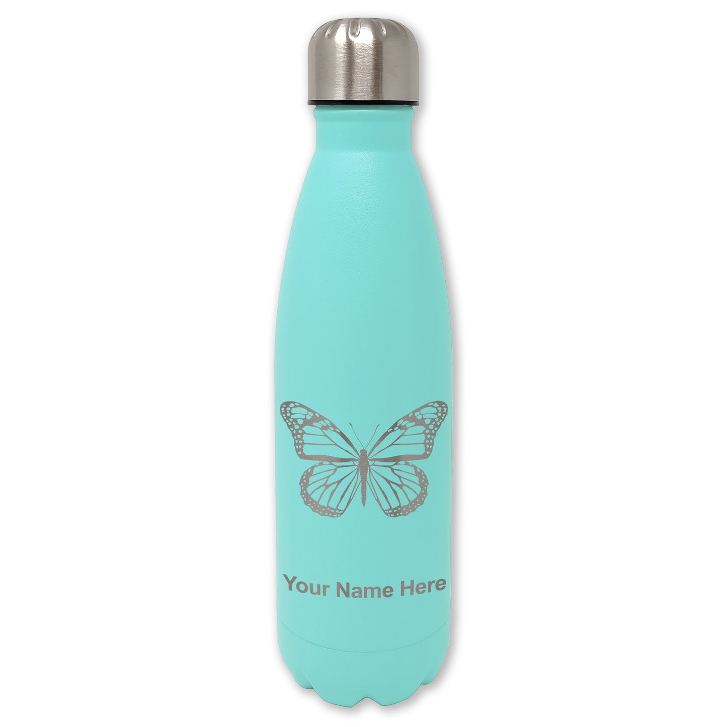 LaserGram Double Wall Water Bottle, Monarch Butterfly, Personalized Engraving Included