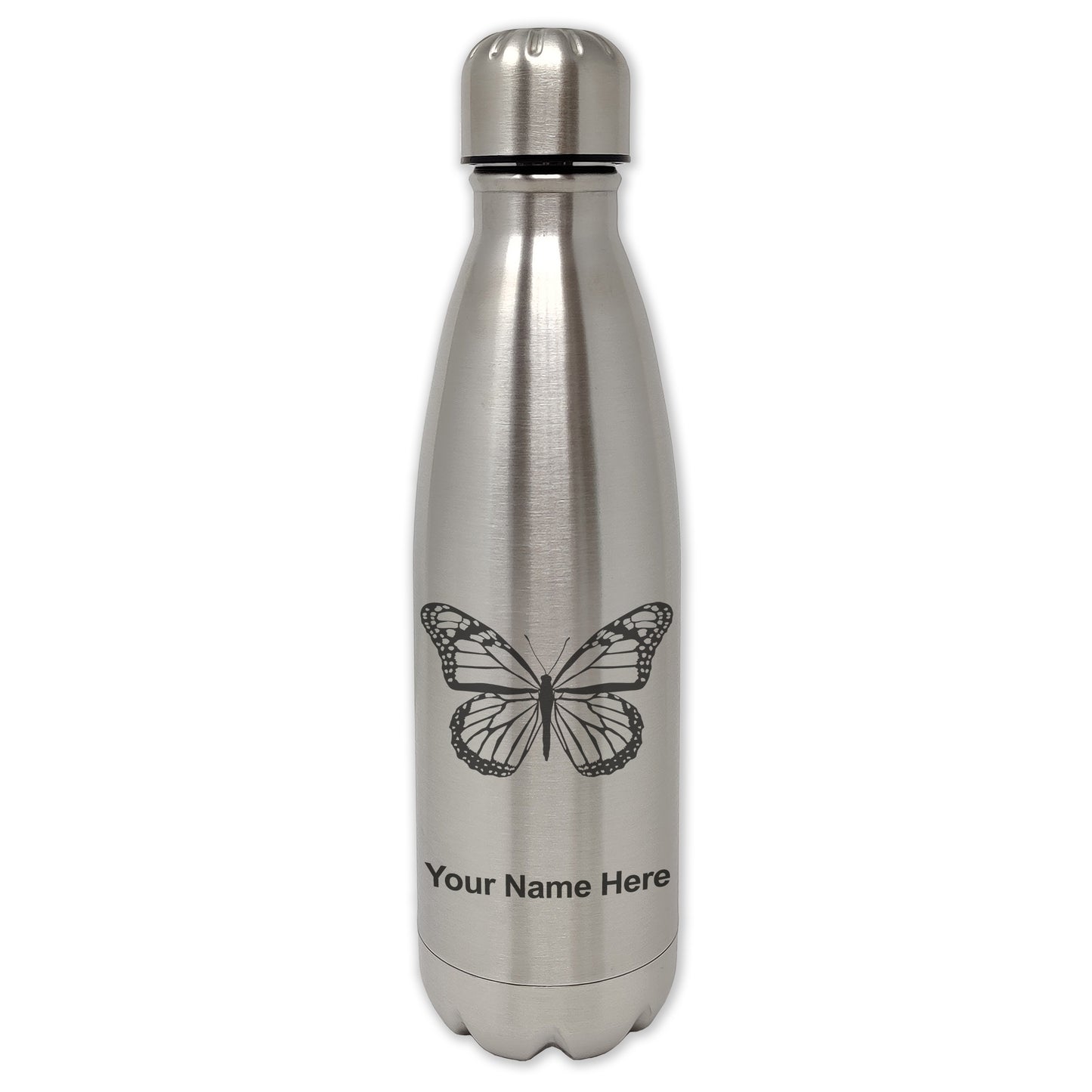 LaserGram Double Wall Water Bottle, Monarch Butterfly, Personalized Engraving Included