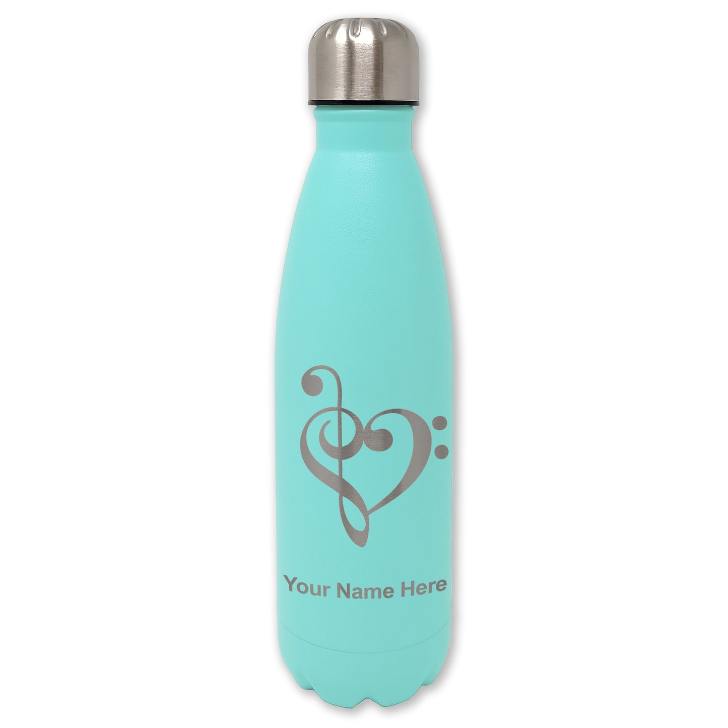 LaserGram Double Wall Water Bottle, Music Heart, Personalized Engraving Included