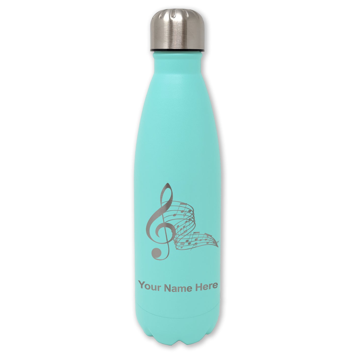LaserGram Double Wall Water Bottle, Musical Notes, Personalized Engraving Included