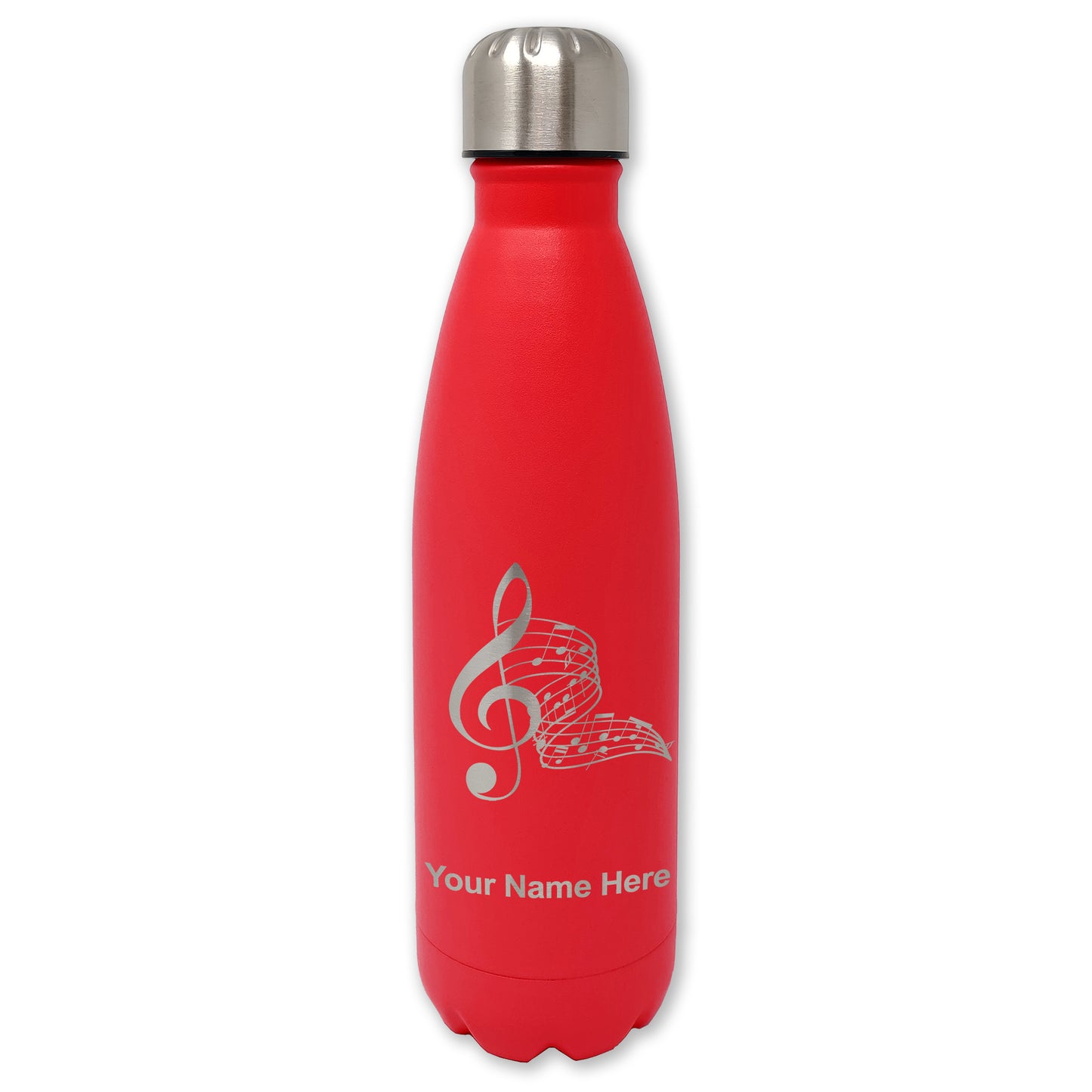 LaserGram Double Wall Water Bottle, Musical Notes, Personalized Engraving Included