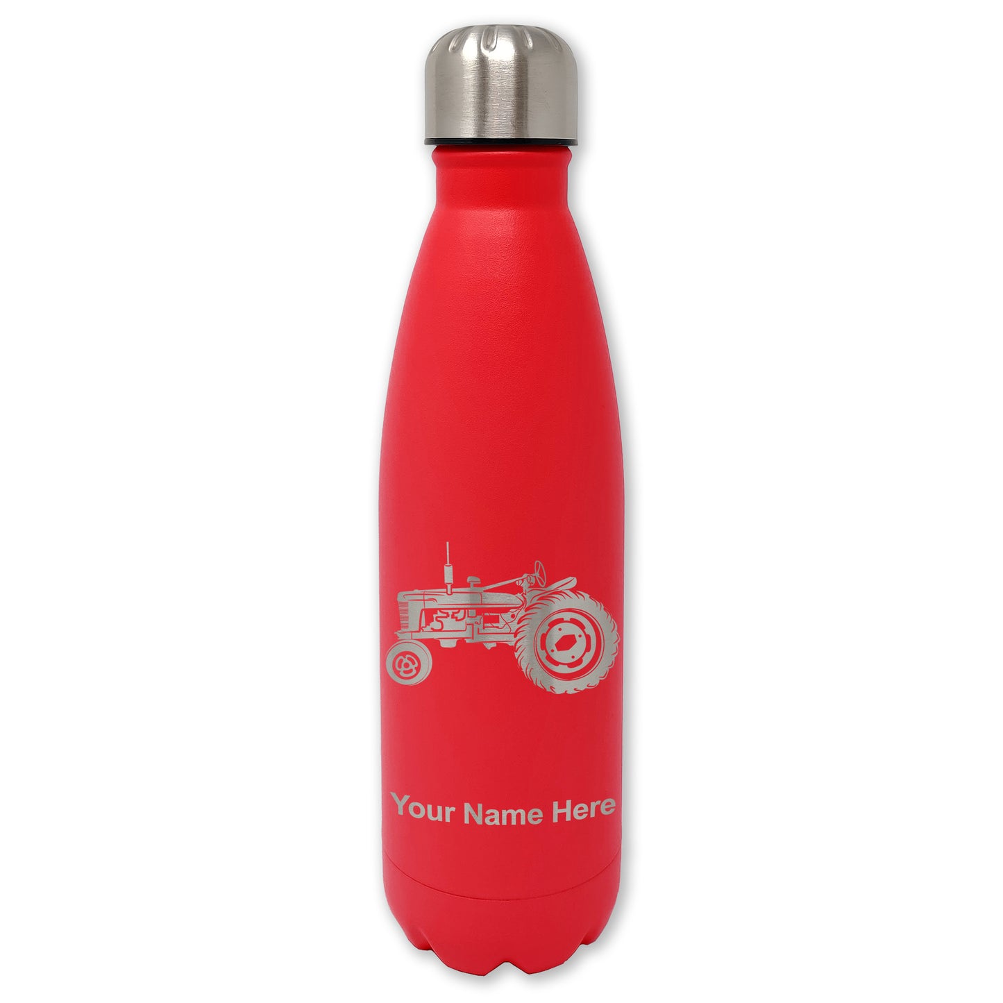 LaserGram Double Wall Water Bottle, Old Farm Tractor, Personalized Engraving Included