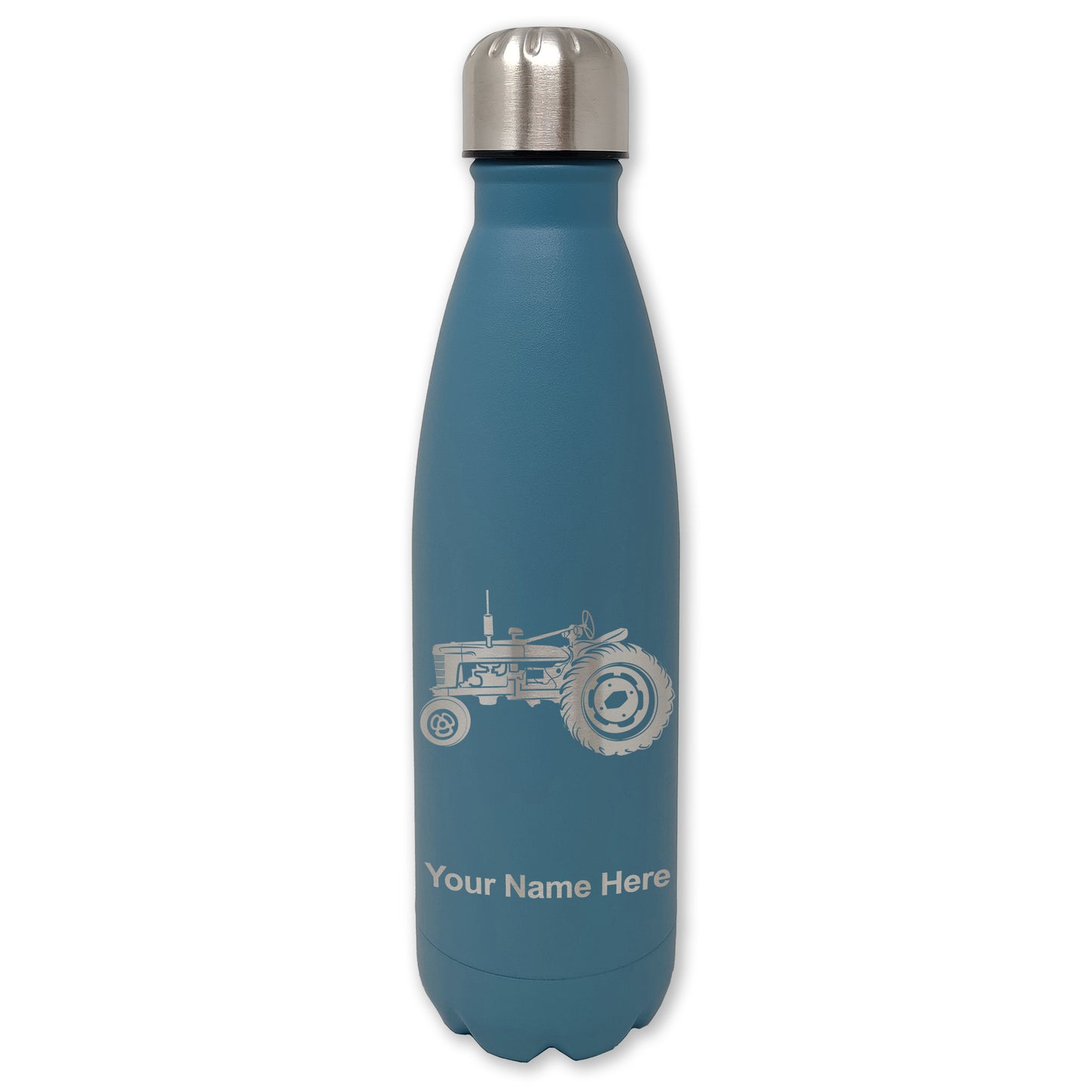 LaserGram Double Wall Water Bottle, Old Farm Tractor, Personalized Engraving Included