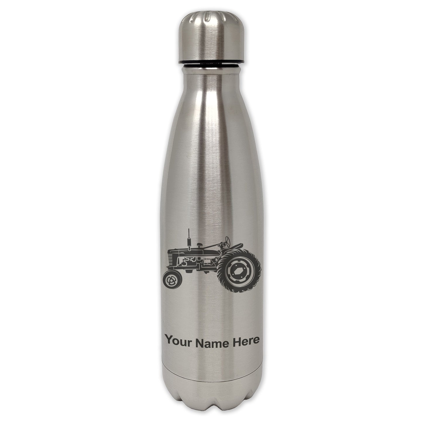 LaserGram Double Wall Water Bottle, Old Farm Tractor, Personalized Engraving Included