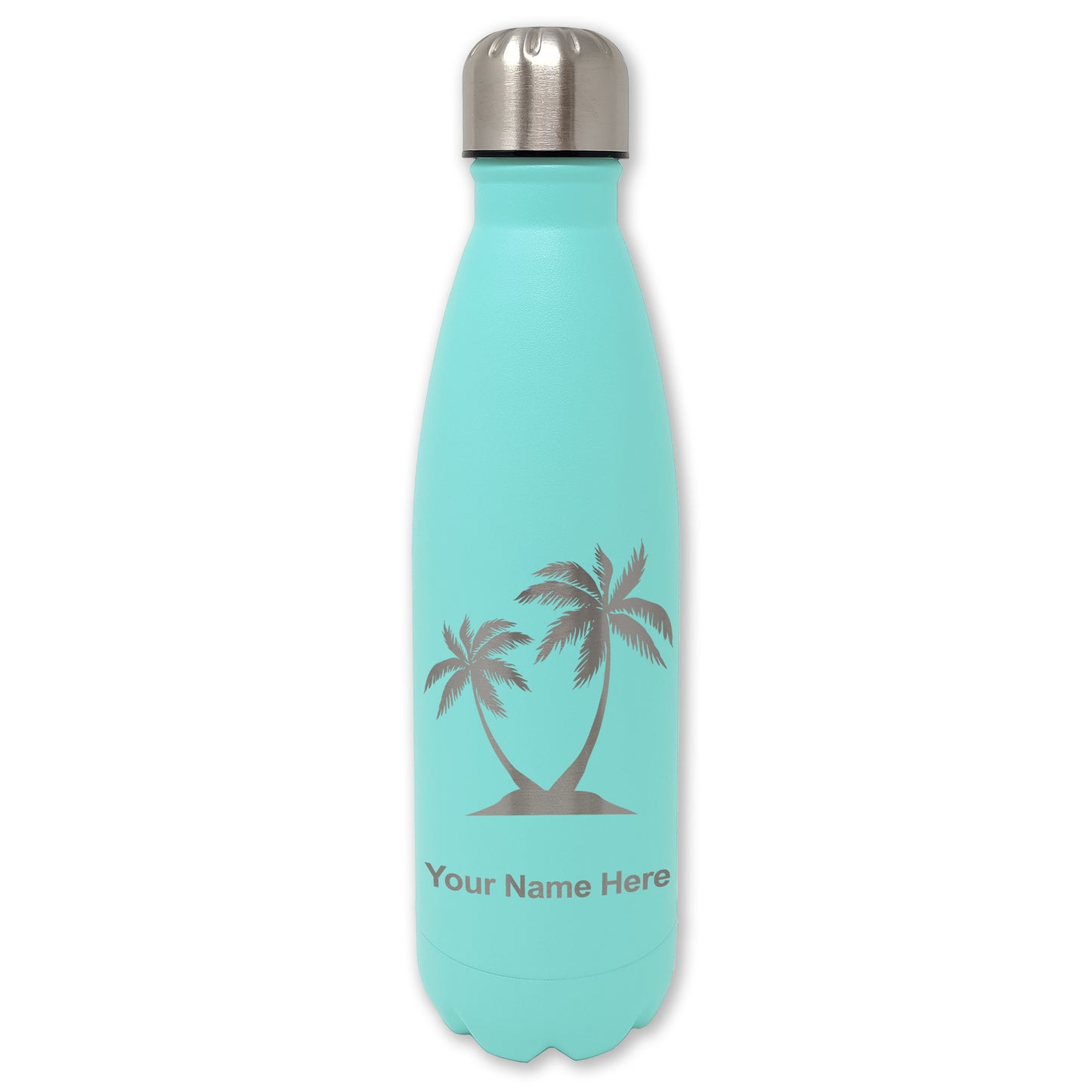 LaserGram Double Wall Water Bottle, Palm Trees, Personalized Engraving Included