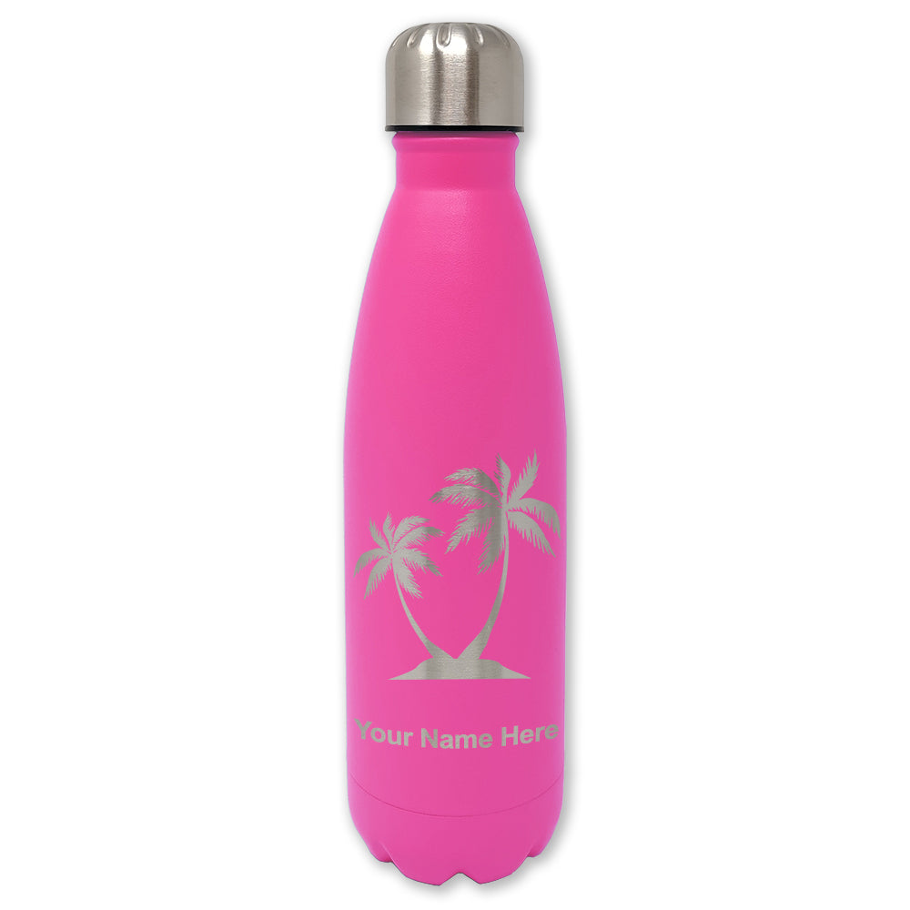 LaserGram Double Wall Water Bottle, Palm Trees, Personalized Engraving Included