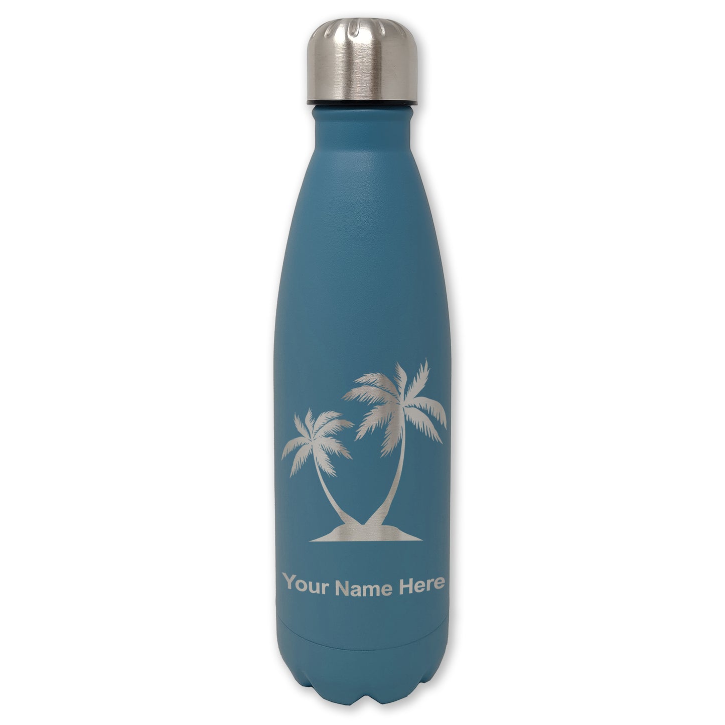 LaserGram Double Wall Water Bottle, Palm Trees, Personalized Engraving Included
