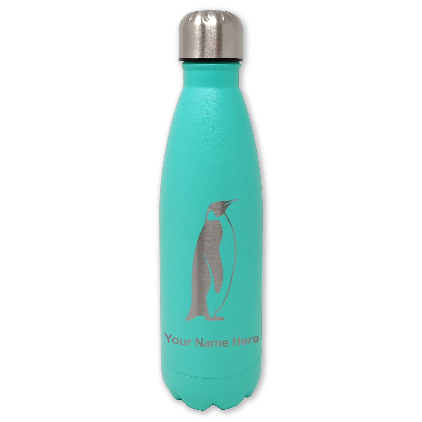 LaserGram Double Wall Water Bottle, Penguin, Personalized Engraving Included