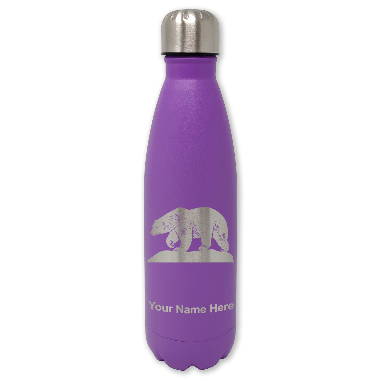 LaserGram Double Wall Water Bottle, Polar Bear, Personalized Engraving Included