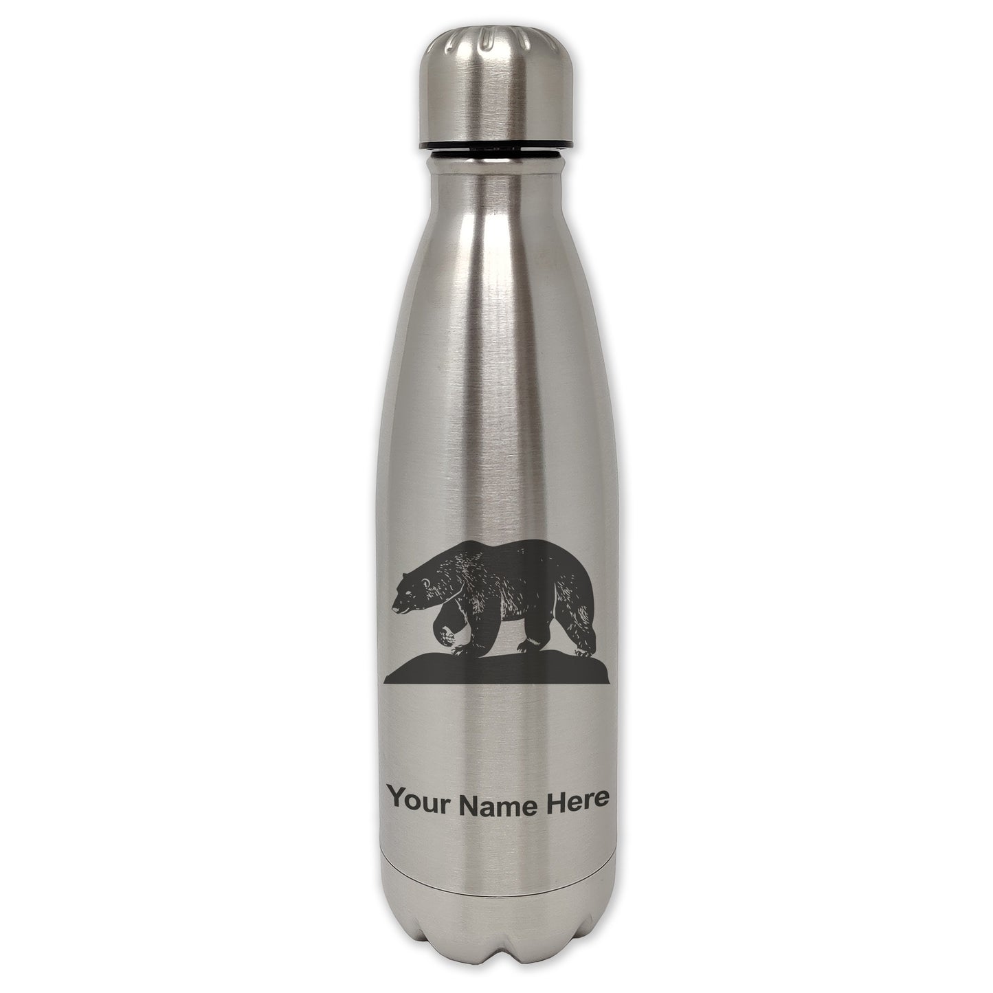 LaserGram Double Wall Water Bottle, Polar Bear, Personalized Engraving Included