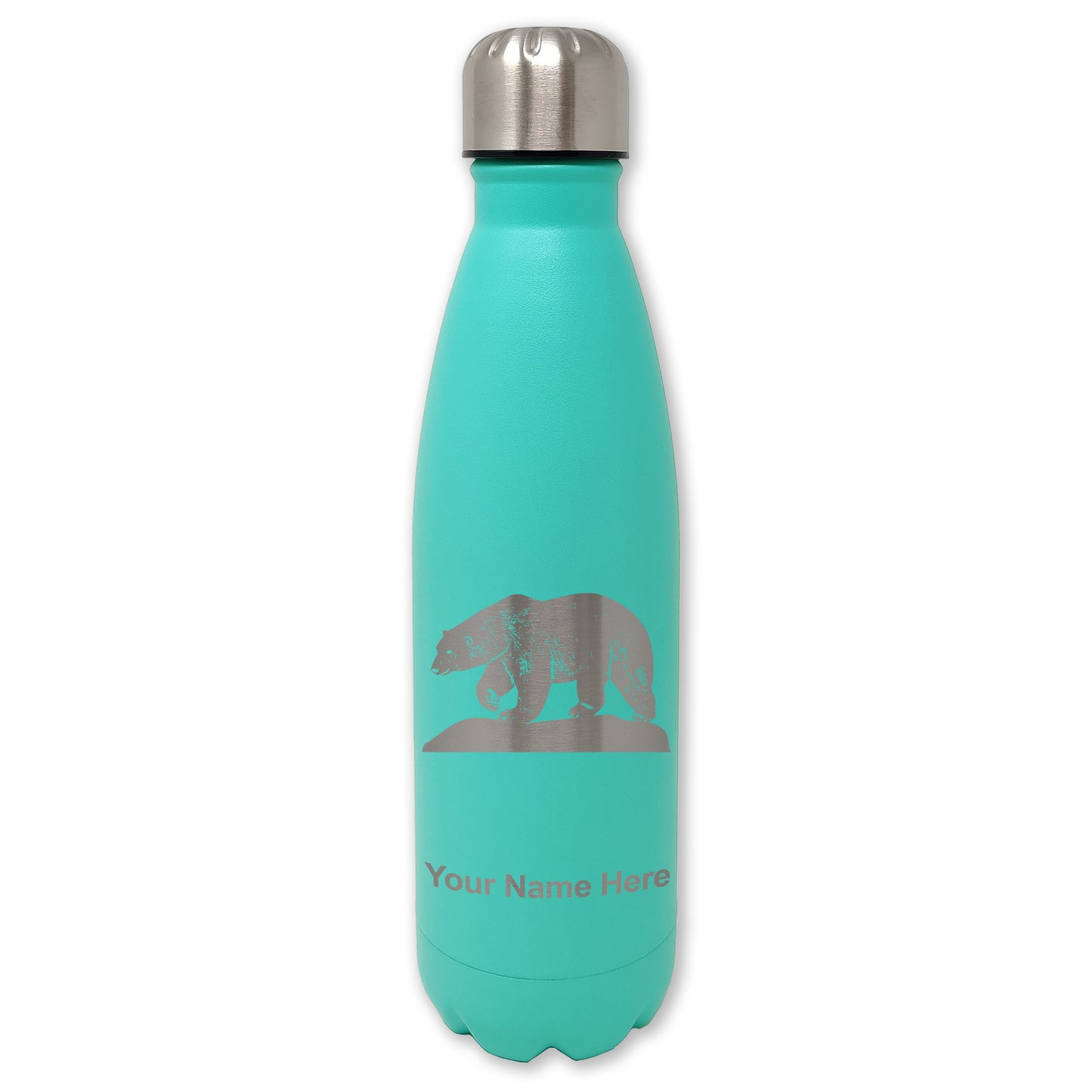 LaserGram Double Wall Water Bottle, Polar Bear, Personalized Engraving Included
