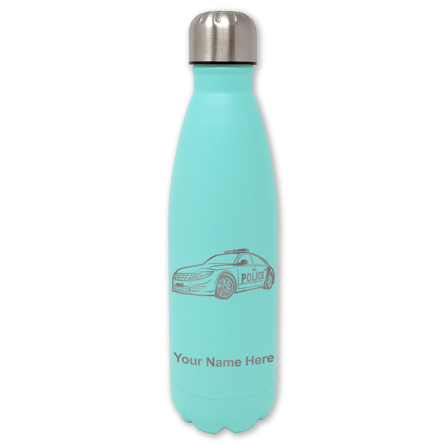 LaserGram Double Wall Water Bottle, Police Car, Personalized Engraving Included