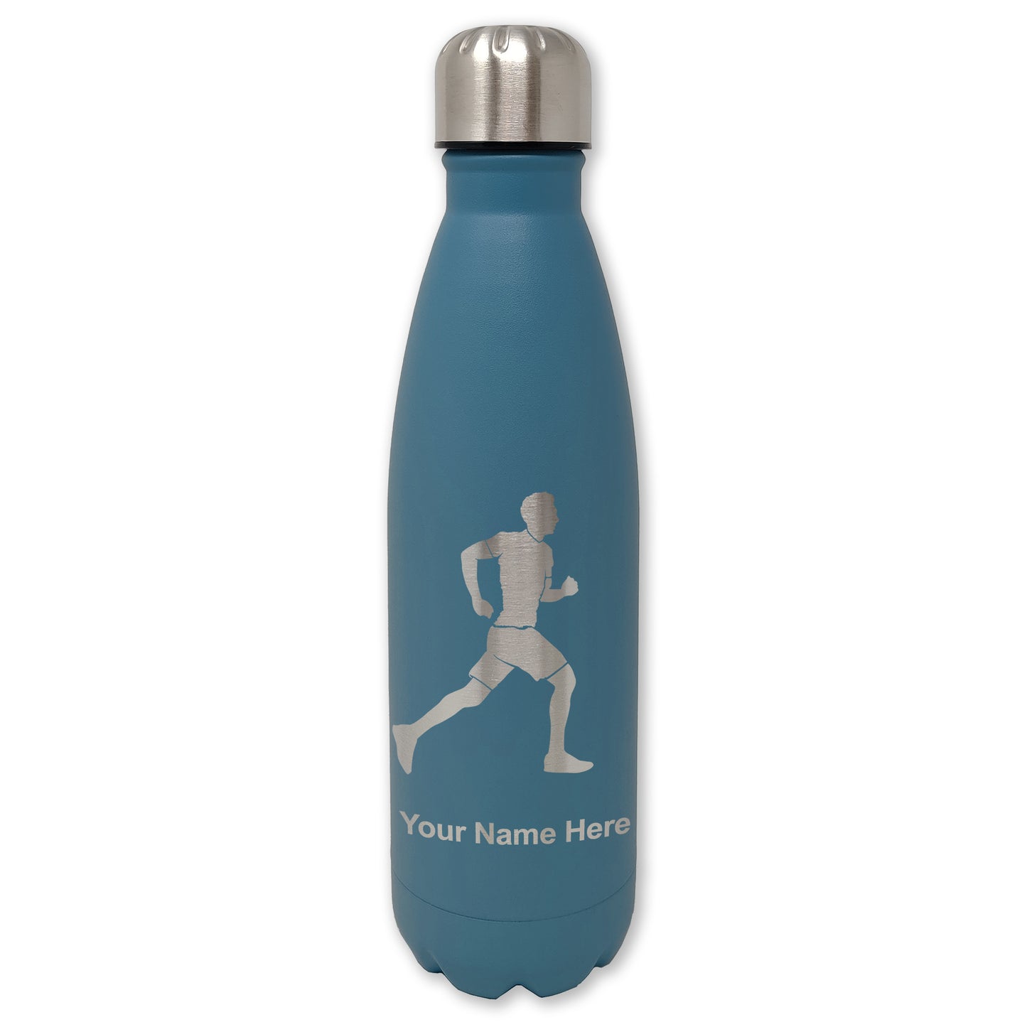 LaserGram Double Wall Water Bottle, Running Man, Personalized Engraving Included