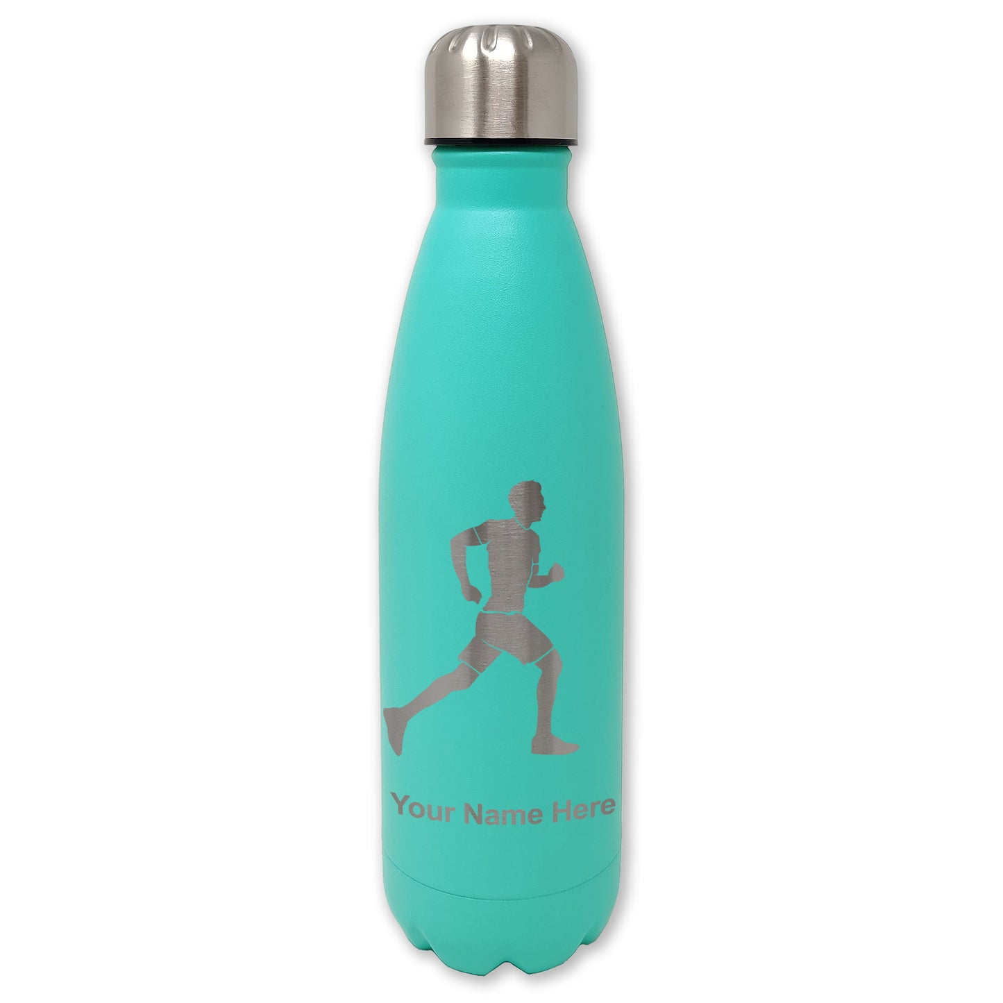 LaserGram Double Wall Water Bottle, Running Man, Personalized Engraving Included