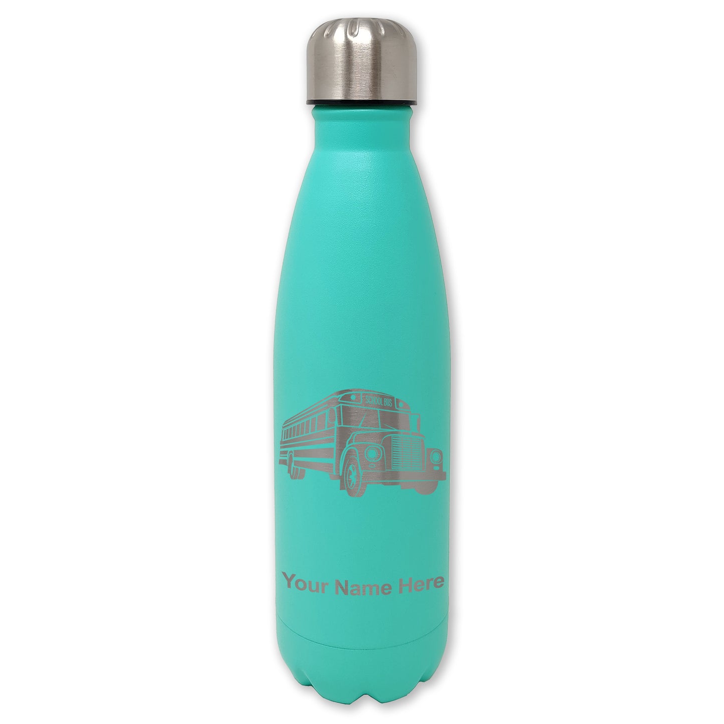 LaserGram Double Wall Water Bottle, School Bus, Personalized Engraving Included