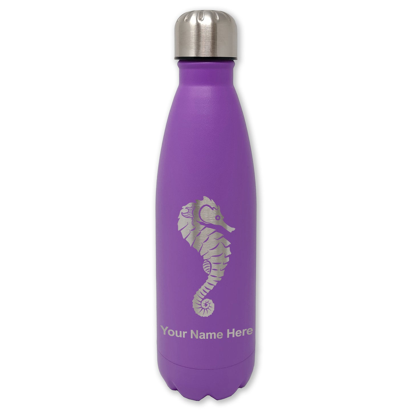 LaserGram Double Wall Water Bottle, Seahorse, Personalized Engraving Included
