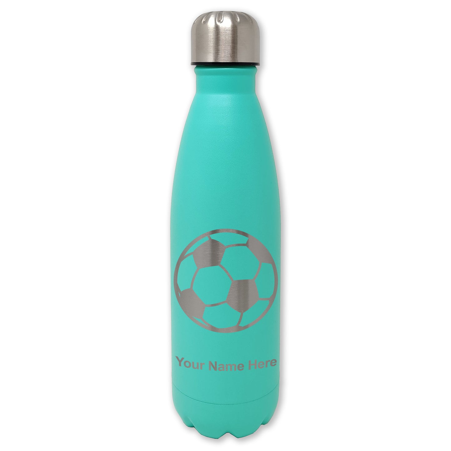 LaserGram Double Wall Water Bottle, Soccer Ball, Personalized Engraving Included