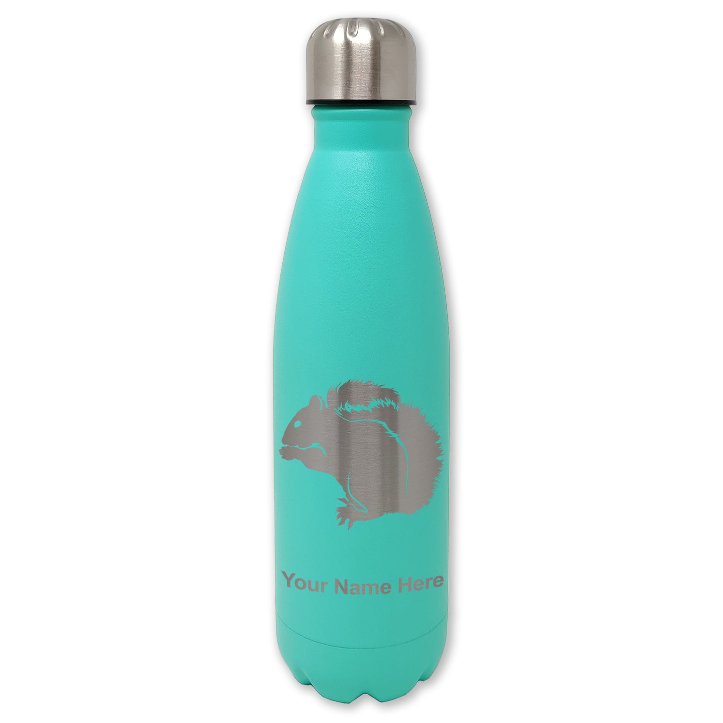 LaserGram Double Wall Water Bottle, Squirrel, Personalized Engraving Included