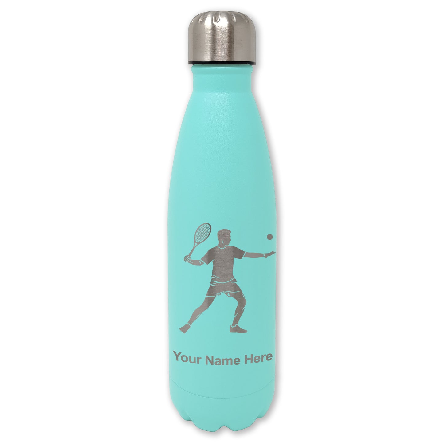 LaserGram Double Wall Water Bottle, Tennis Player Man, Personalized Engraving Included
