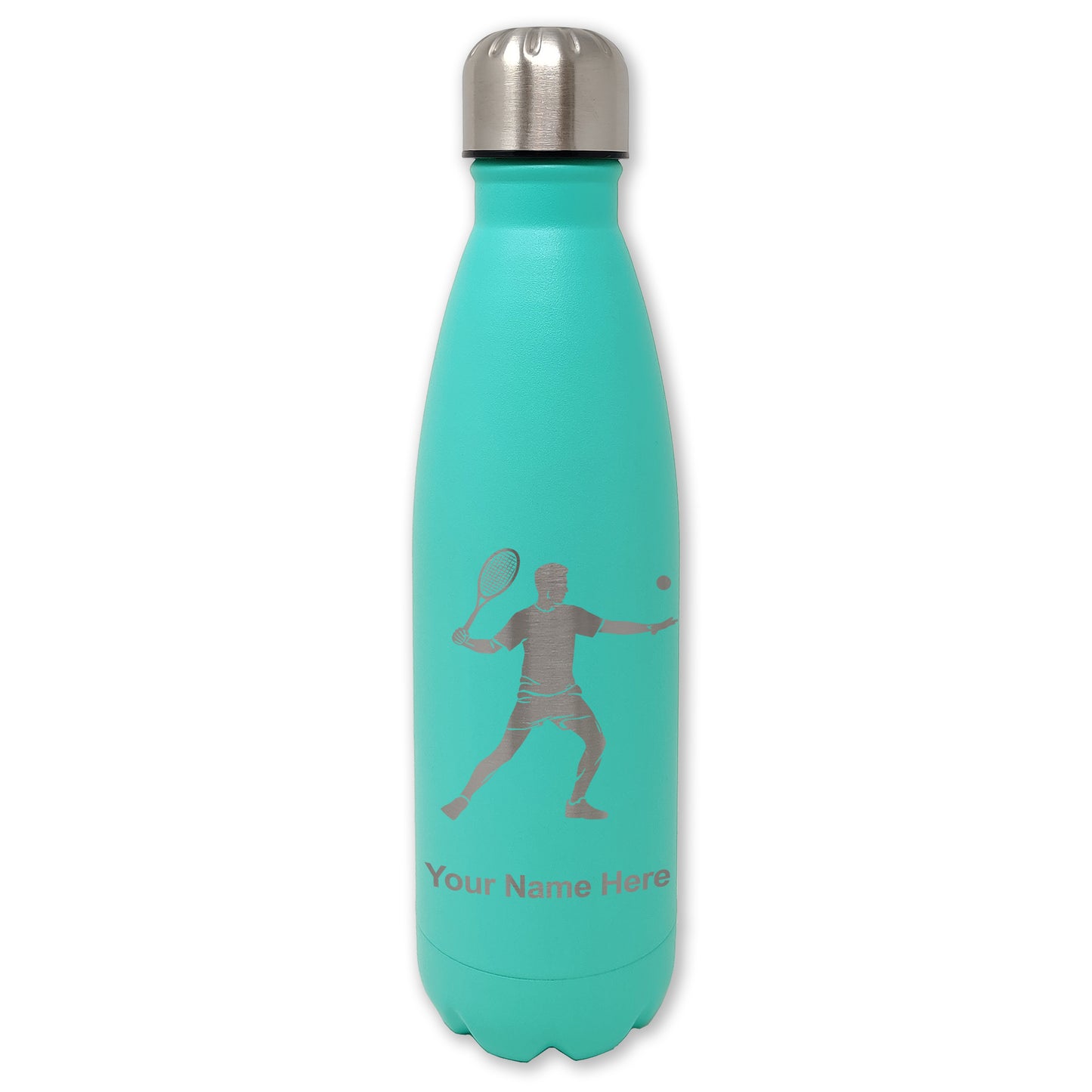 LaserGram Double Wall Water Bottle, Tennis Player Man, Personalized Engraving Included