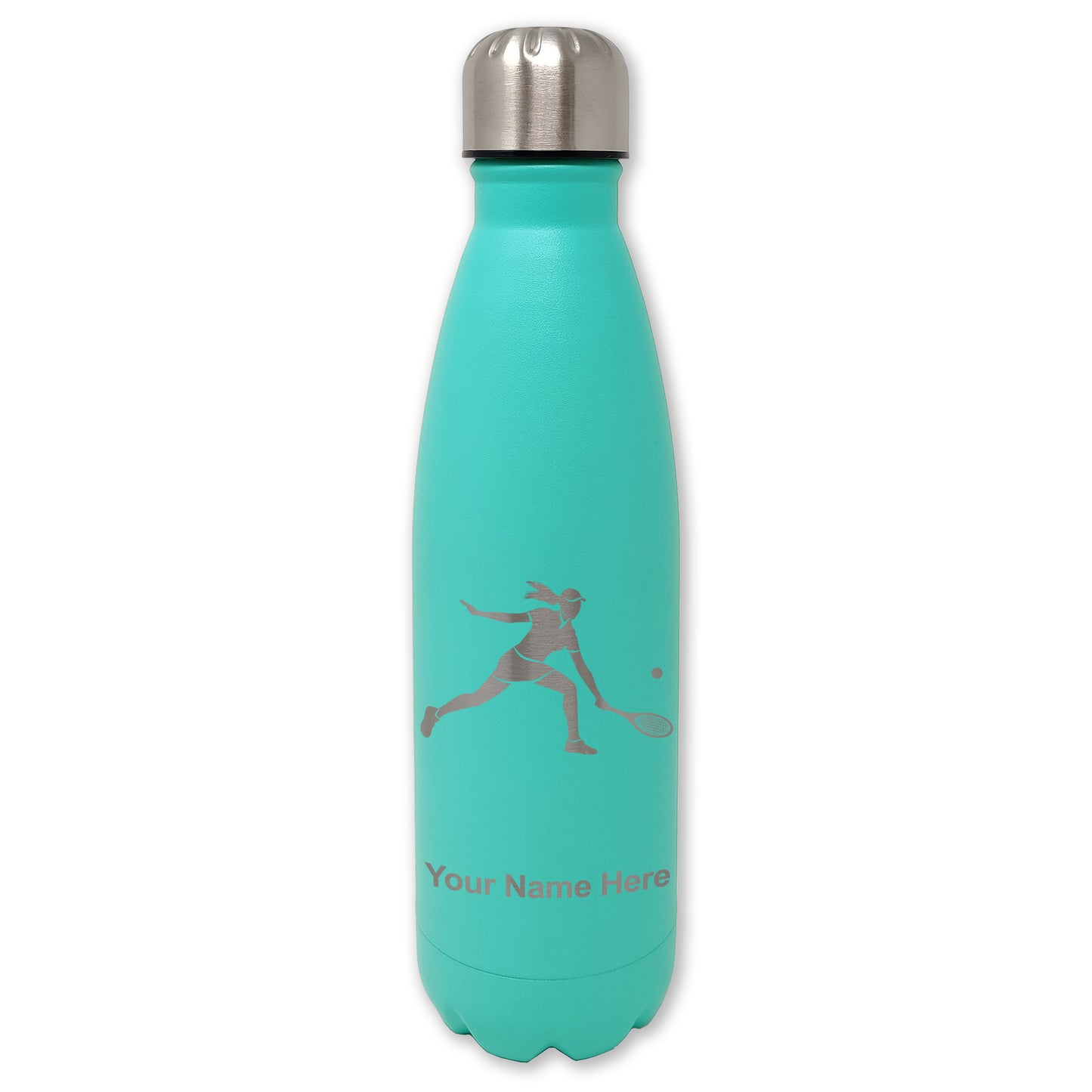LaserGram Double Wall Water Bottle, Tennis Player Woman, Personalized Engraving Included